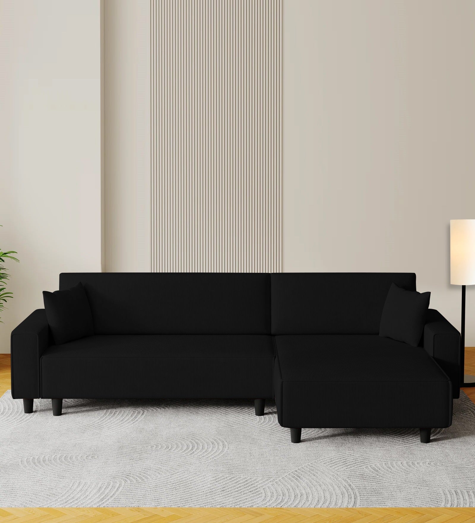 Peach Fabric LHS 6 Seater Sofa Cum Bed With Storage In Zed Black Colour - Febonic Living