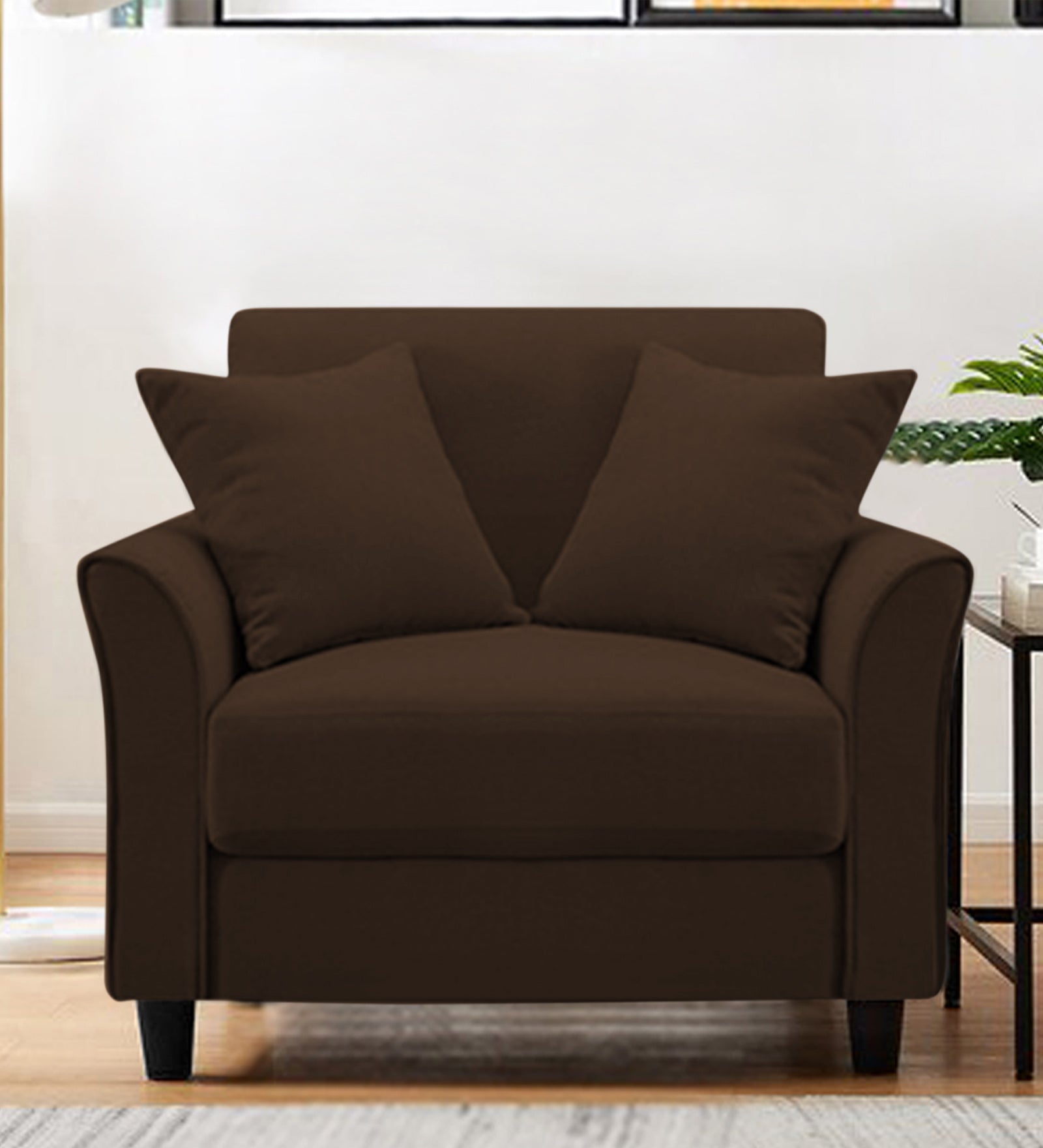 Daroo Velvet 1 Seater Sofa In Chocolate Brown Colour