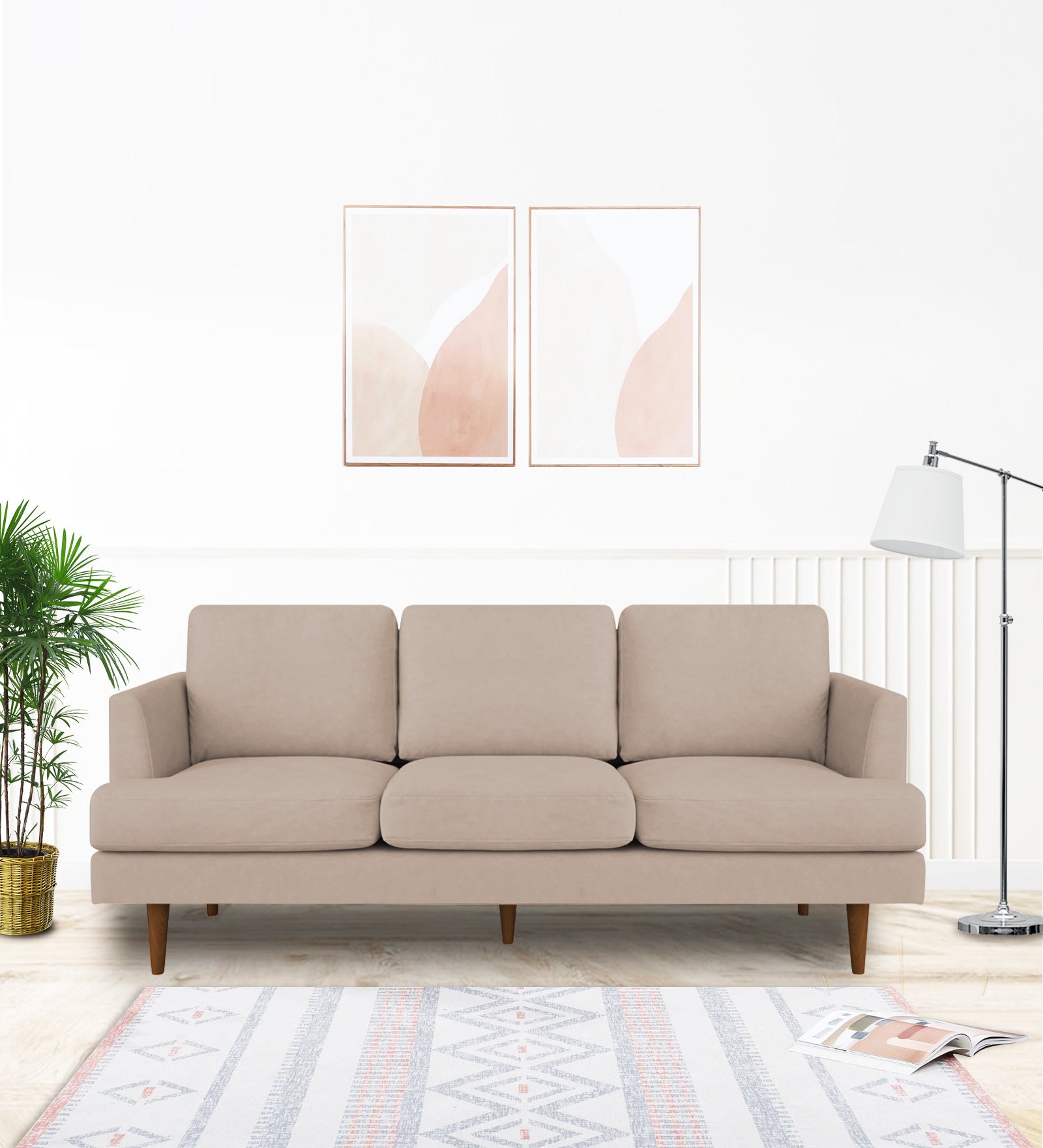 Motra Velvet 3 Seater Sofa In Camel Beige Colour - Febonic Living