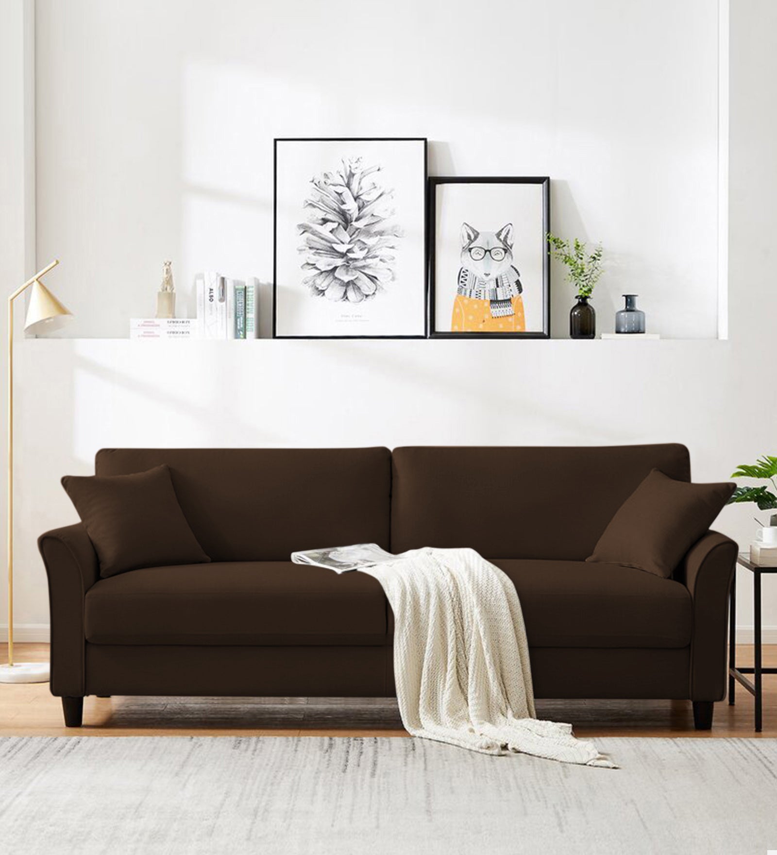 Daroo Velvet 3 Seater Sofa In Chocolate Brown Colour - Febonic Living