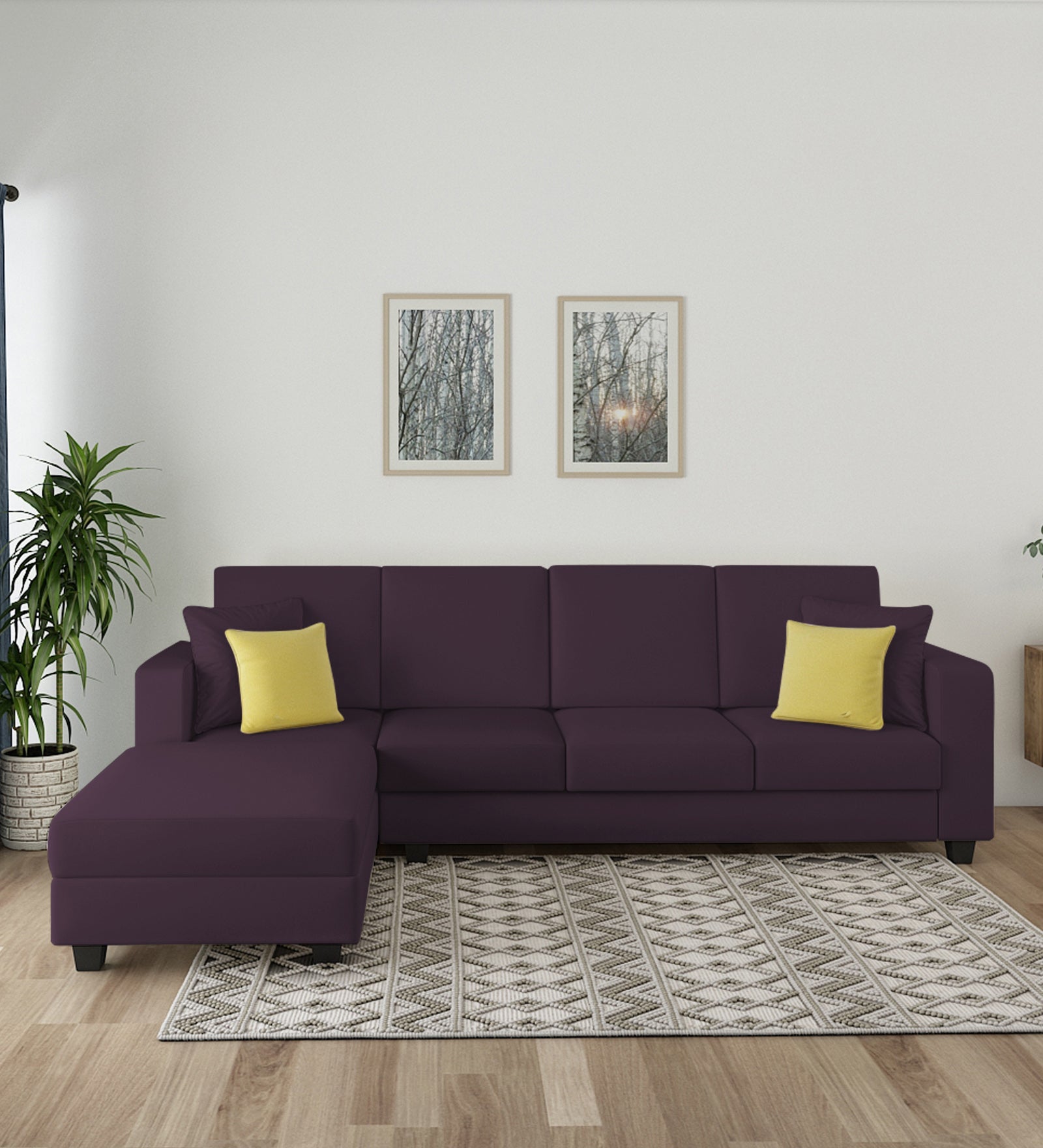 Nabi Fabric RHS Sectional Sofa (3+Lounger) In Greek Purple Colour - Febonic Living