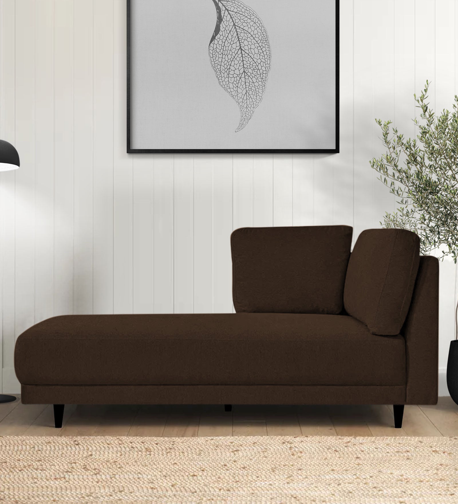 Jonze Velvet LHS Chaise Lounger In Cholocate Brown Colour - Febonic Living