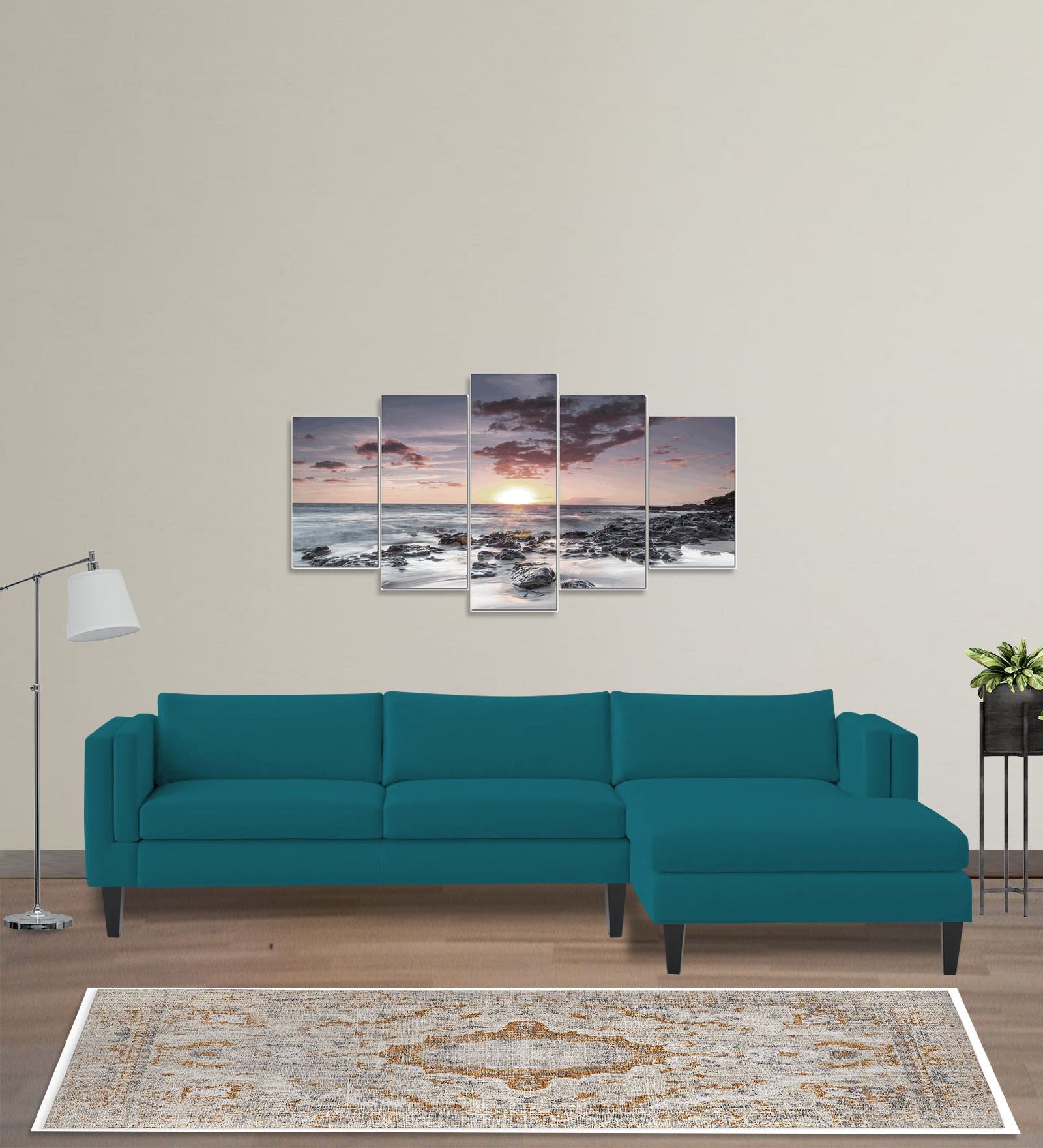 Jasper Velvet LHS Sectional Sofa (3+Lounger) In Pine green Colour - Febonic Living