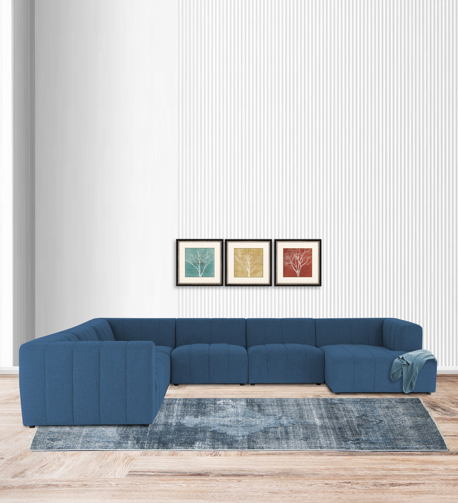 Damo Fabric LHS 8 Seater Corner Sofa In Light Blue Colour - Febonic Living