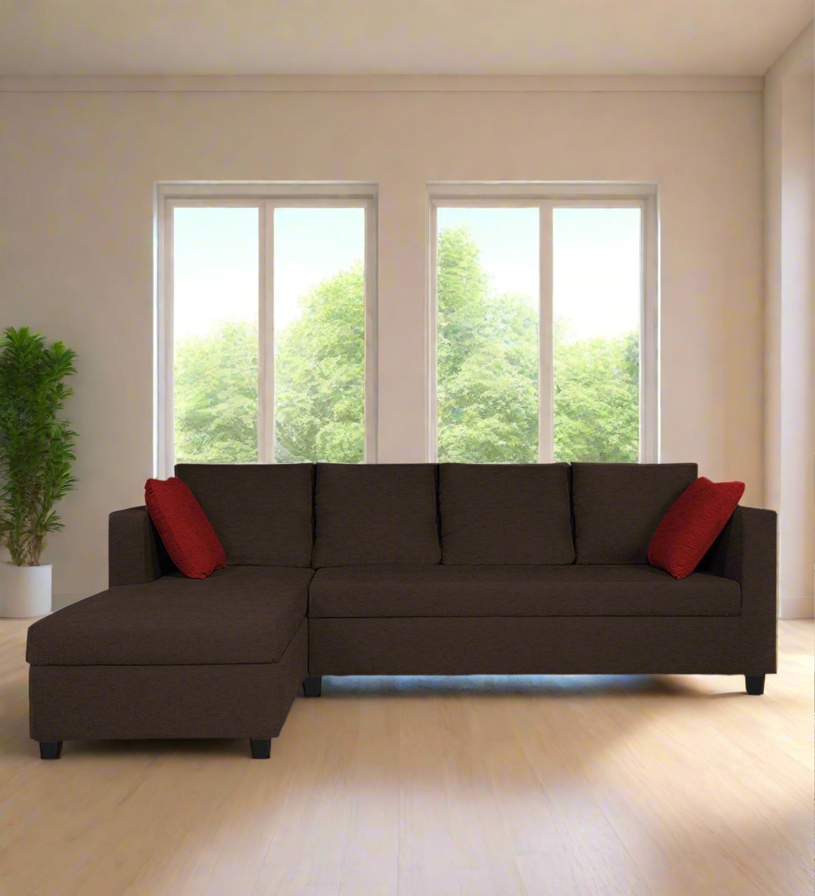 Nebula Fabric RHS Sectional Sofa (3+Lounger) In Coffee Brown Colour - Febonic Living