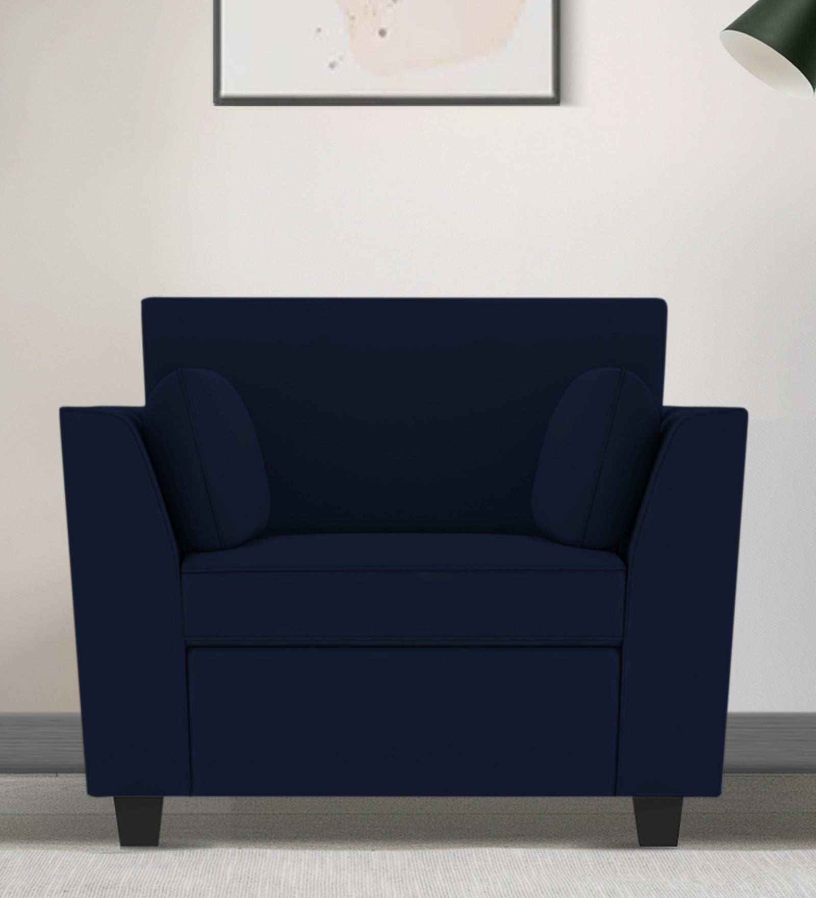Bristo Velvet 1 Seater Sofa In Indigo Blue Colour With Storage - Febonic Living