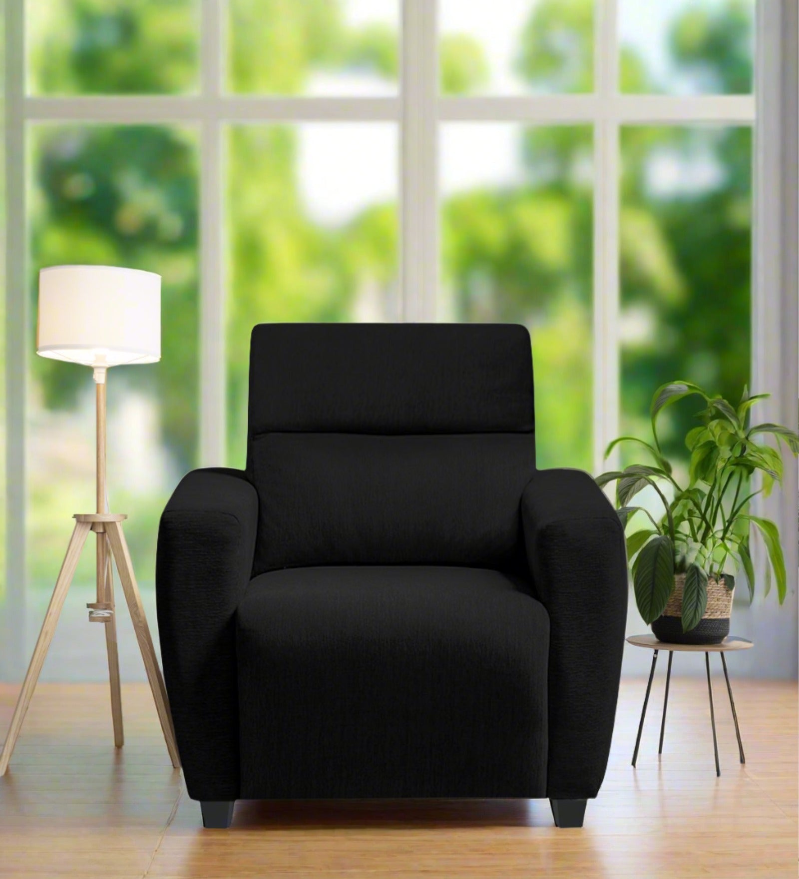 Bakadi Fabric 1 Seater Sofa In Zed black Colour - Febonic Living