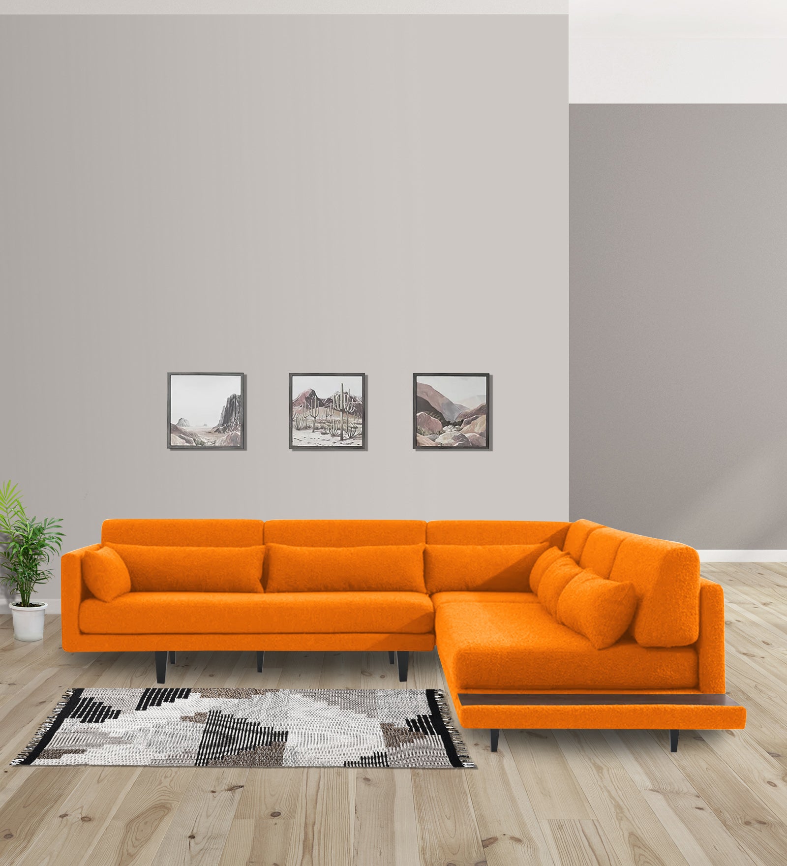 Malta Fabric 6 Seater LHS Corner Sofa In Vivid Orange Colour - Febonic Living