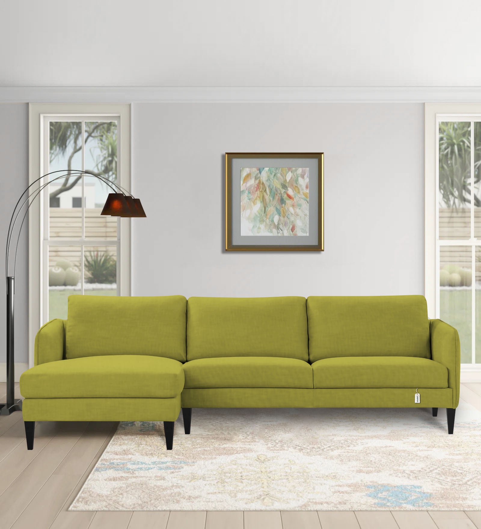 Piku Fabric RHS Sectional Sofa (3+Lounger) In Parrot Green Colour - Febonic Living