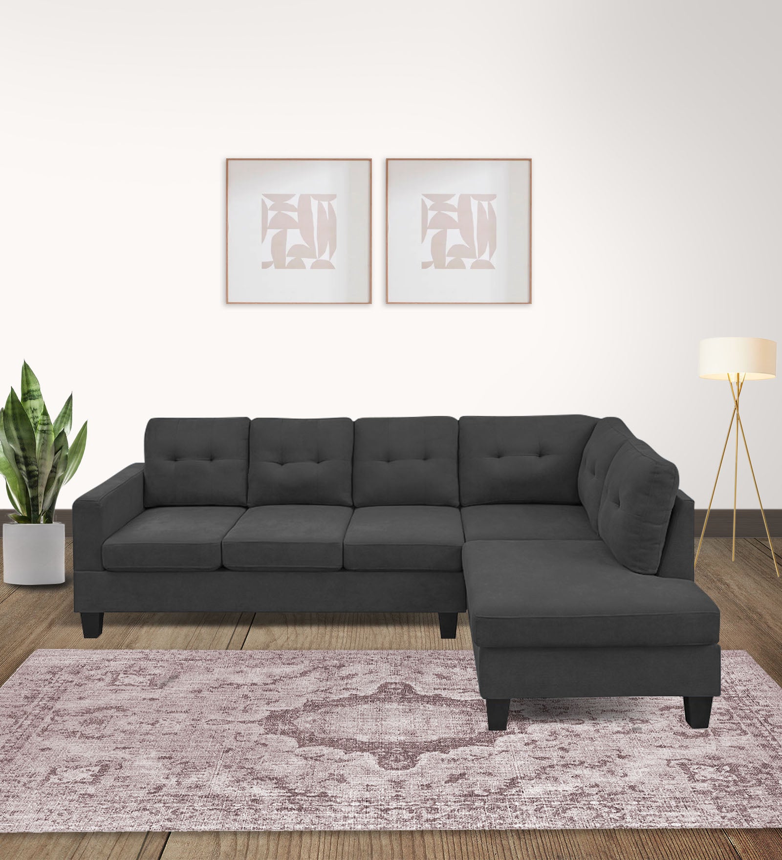 Thomas Fabric LHS Sectional Sofa (3+Lounger) In Charcoal Grey Colour - Febonic Living