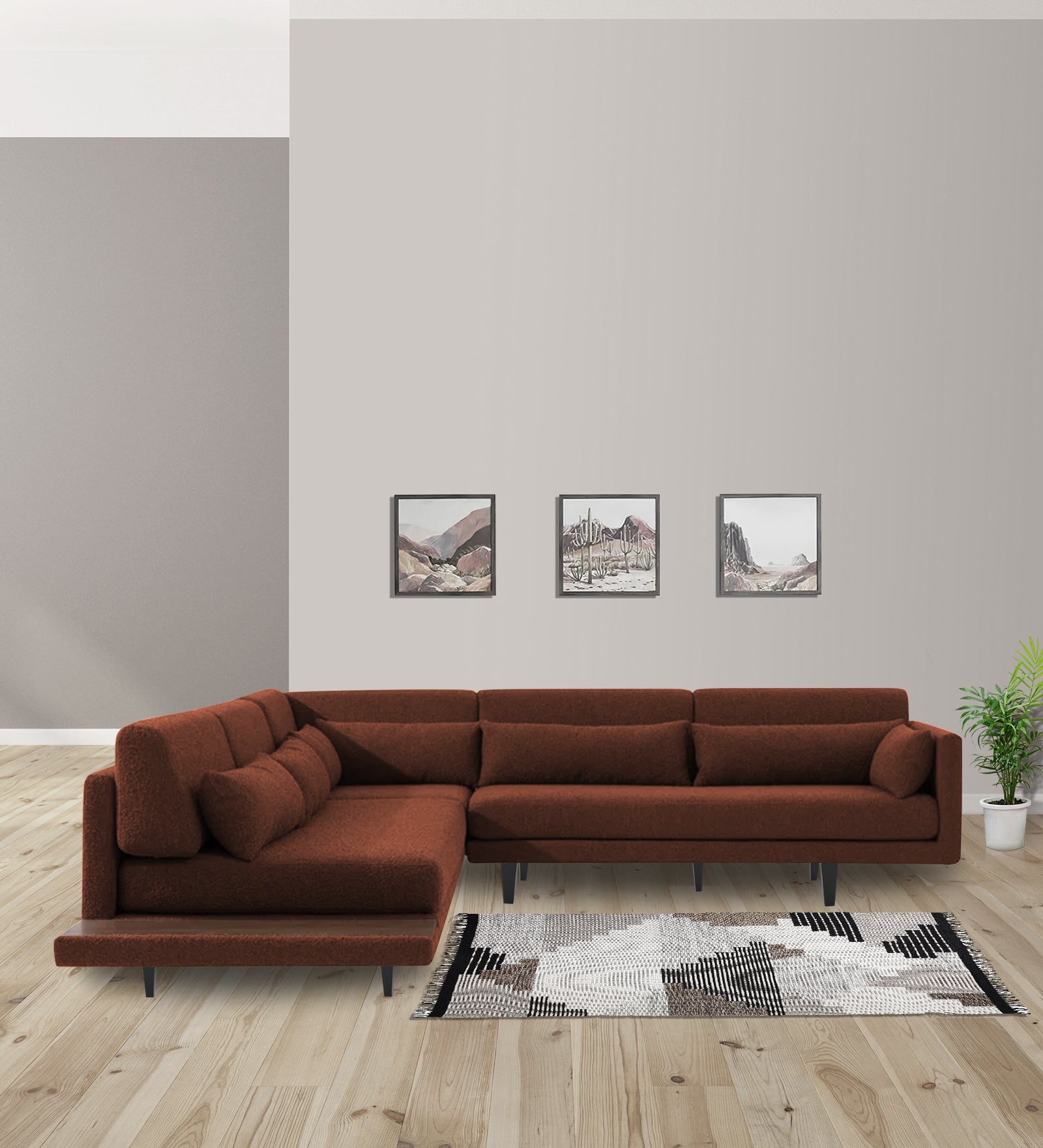 Malta Fabric 6 Seater RHS Corner Sofa In Coffee brown Colour - Febonic Living
