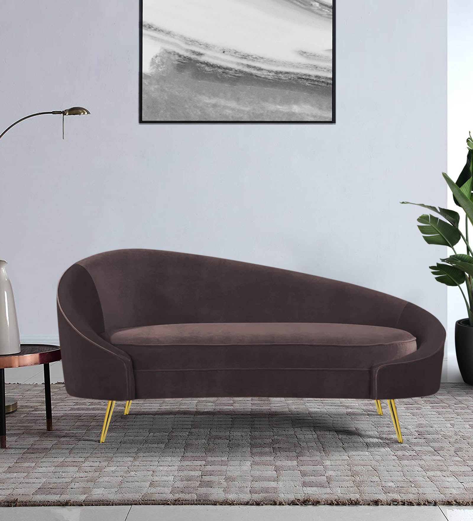 Cely Velvet RHS Chaise Lounger In Mocha Brown Colour - Febonic Living