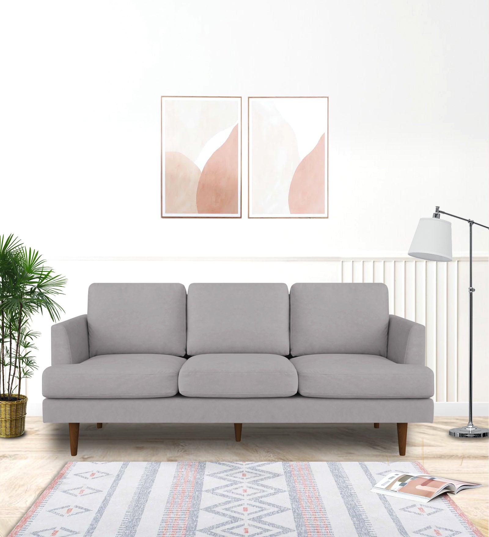 Motra Velvet 3 Seater Sofa In Concrete grey Colour - Febonic Living