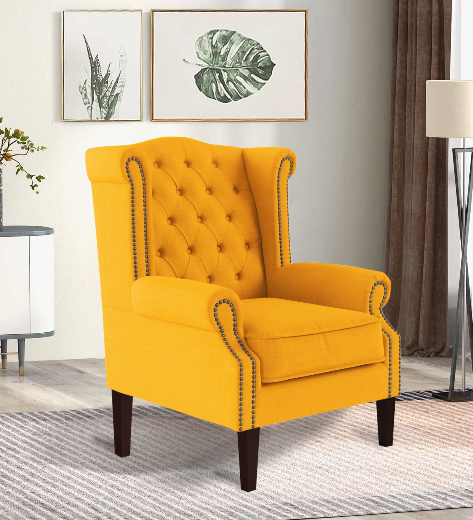 Nottage Fabric Wing Chair In Bold Yellow Colour