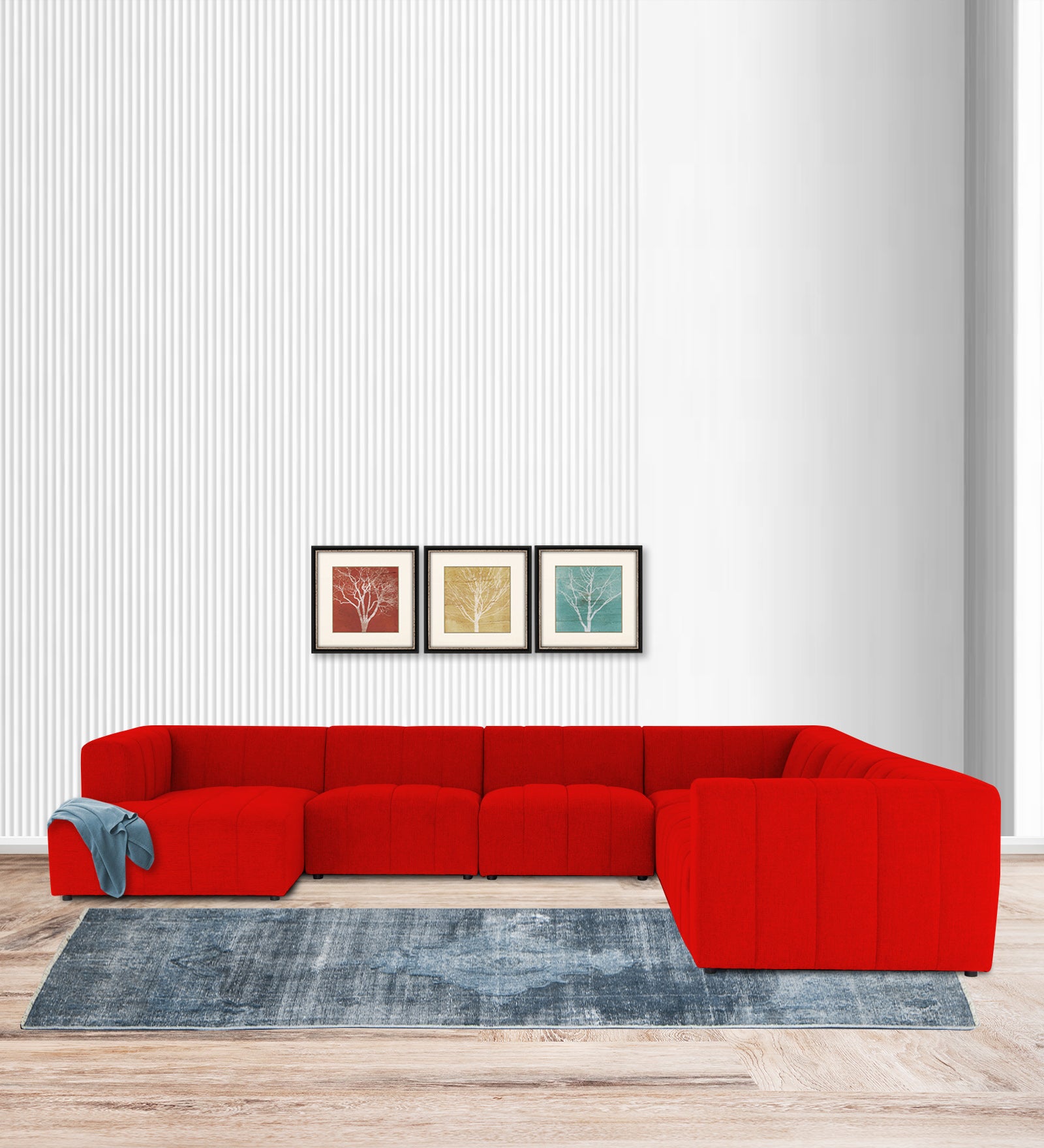 Damo Fabric RHS 8 Seater Corner Sofa In Ruby Red Colour - Febonic Living