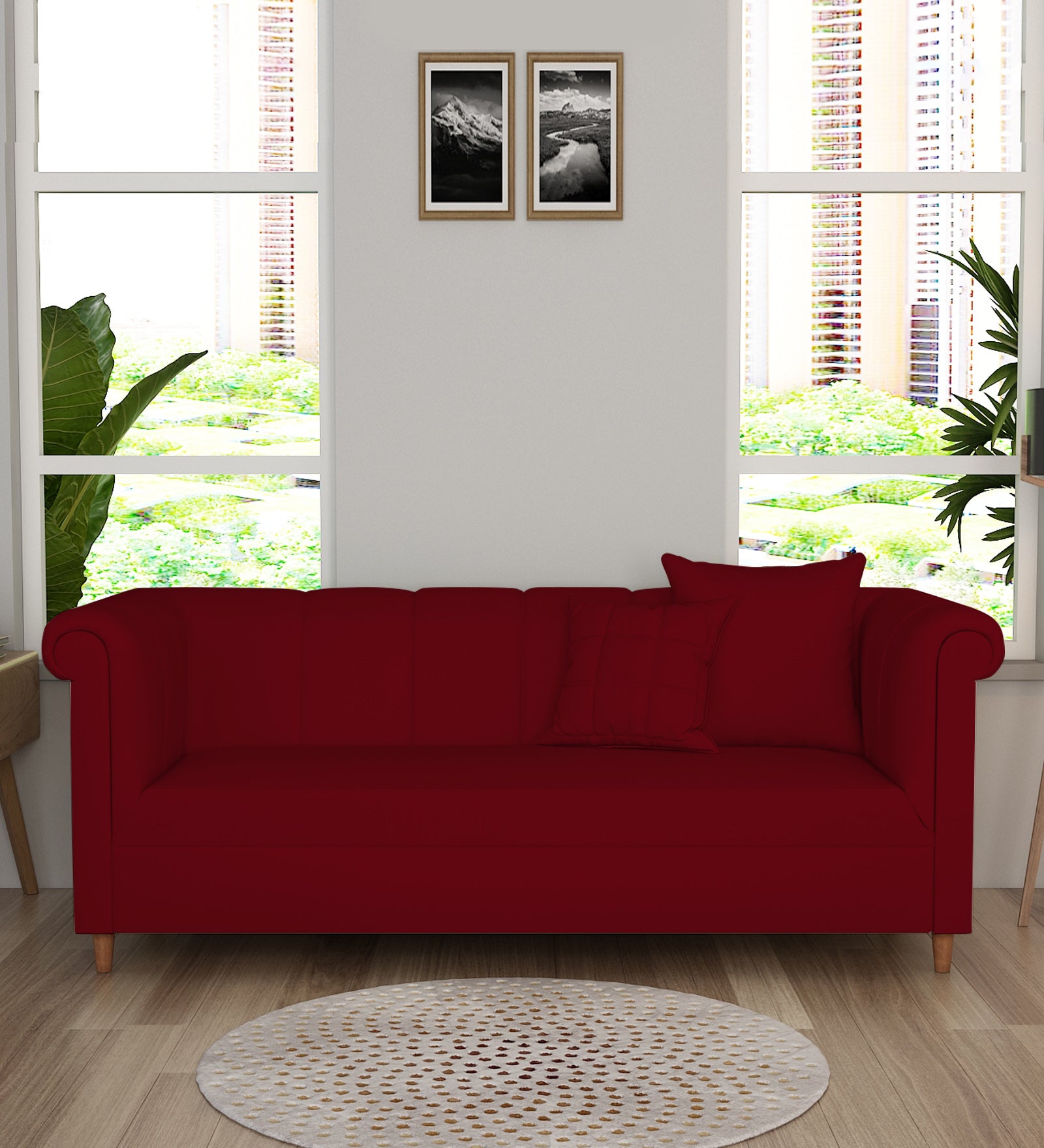 Rubi Velvet 3 Seater Sofa In Cherry Red Colour - Febonic Living
