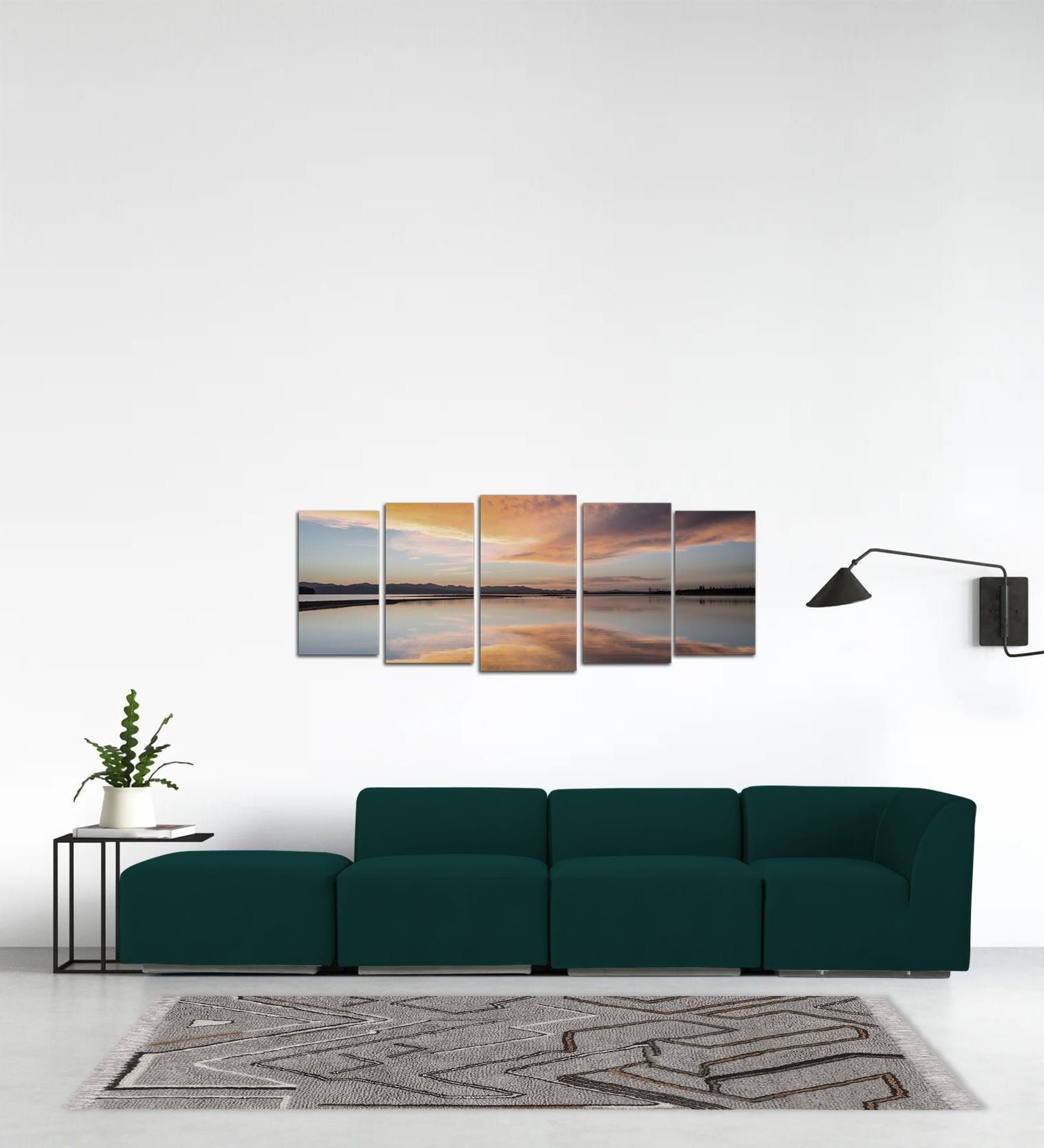 Bufa Velvet LHS Sectional Sofa In Forest Green Colour With Ottoman - Febonic Living