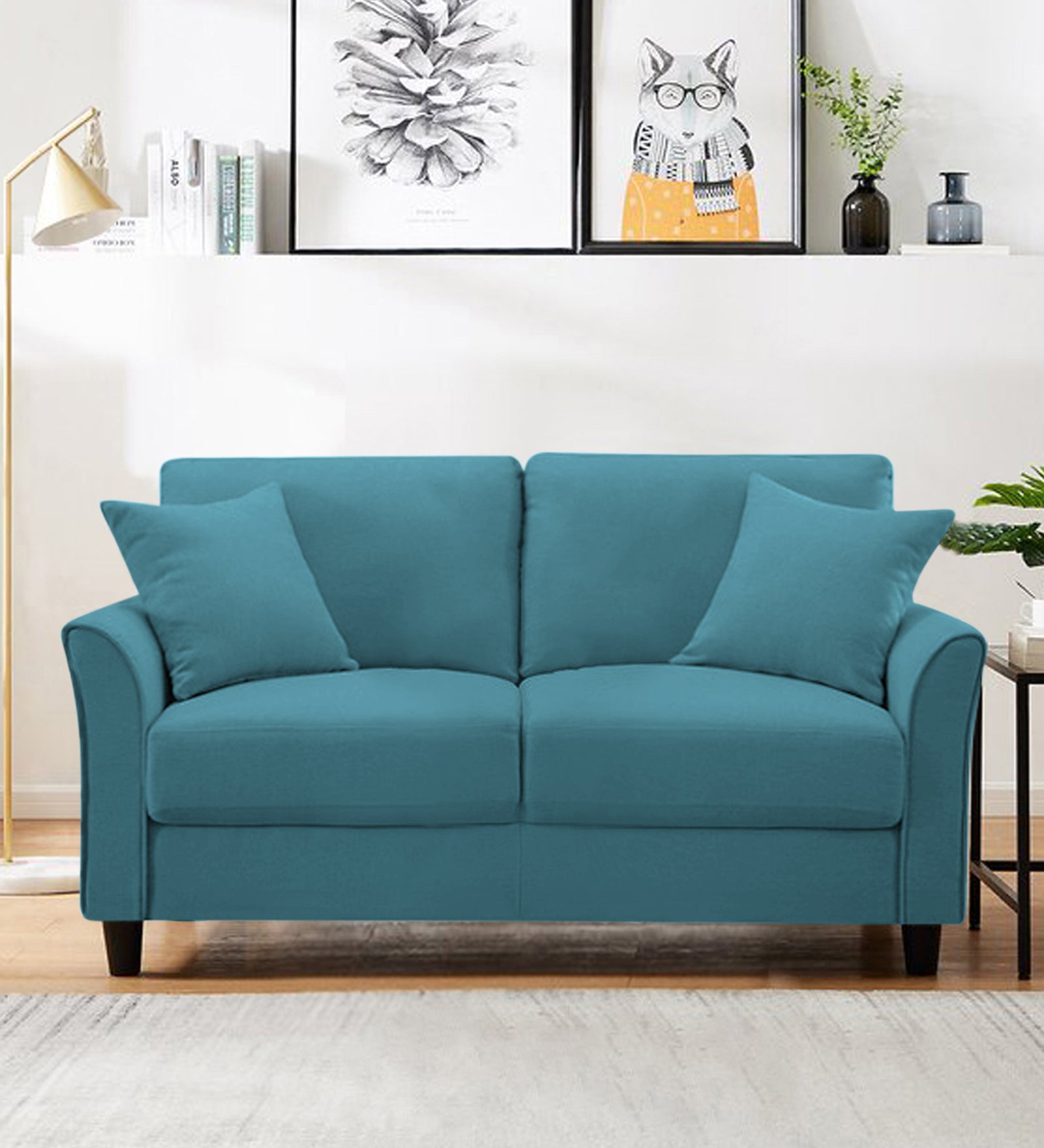 Daroo Velvet 2 Seater Sofa In Aqua Blue Colour - Febonic Living