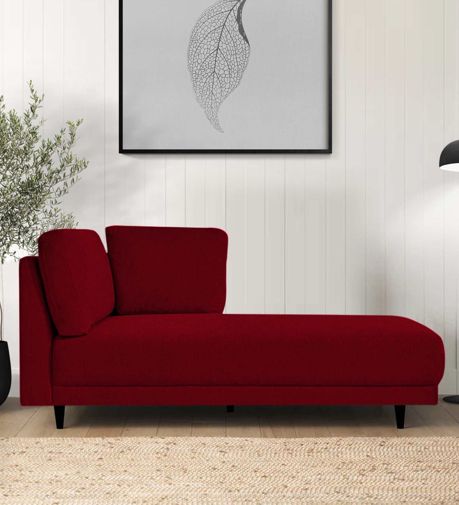 Jonze Velvet RHS Chaise Lounger In Cherry Red Colour - Febonic Living
