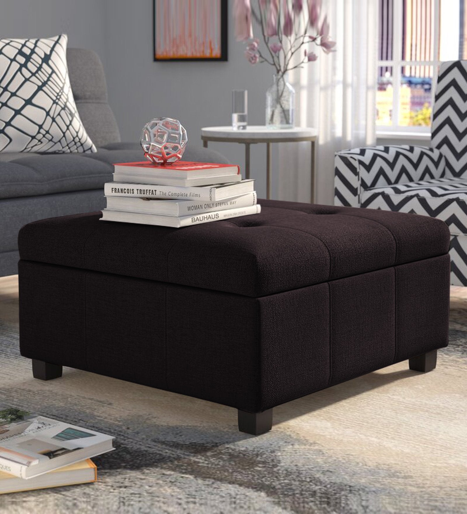Mubila Fabric Ottoman In Cara Brown Colour With Storage - Febonic Living