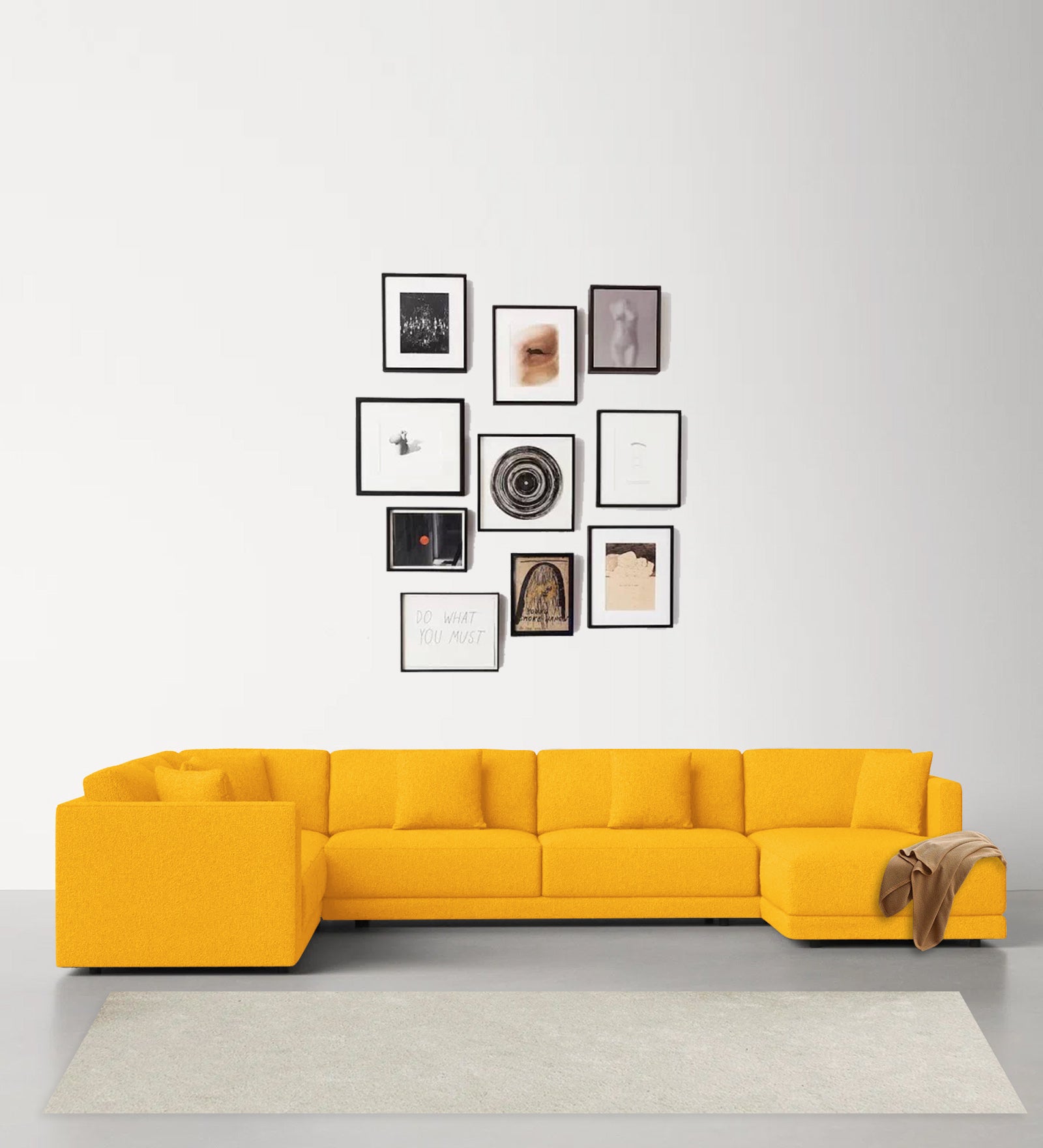 Carlin Fabric LHS 8 Seater Sectional Sofa In Bold Yellow Colour - Febonic Living