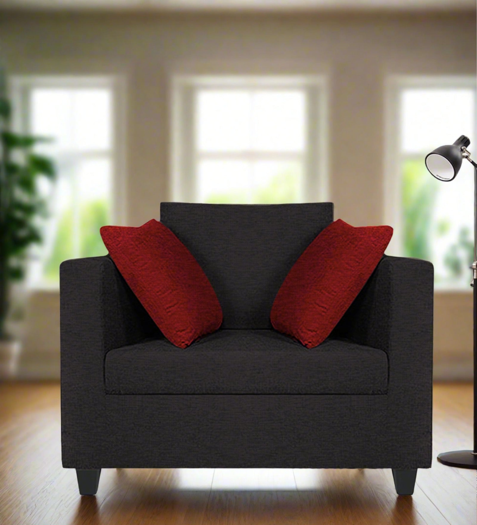 Nuska Fabric 1 Seater Sofa In Maba Grey Colour - Febonic Living