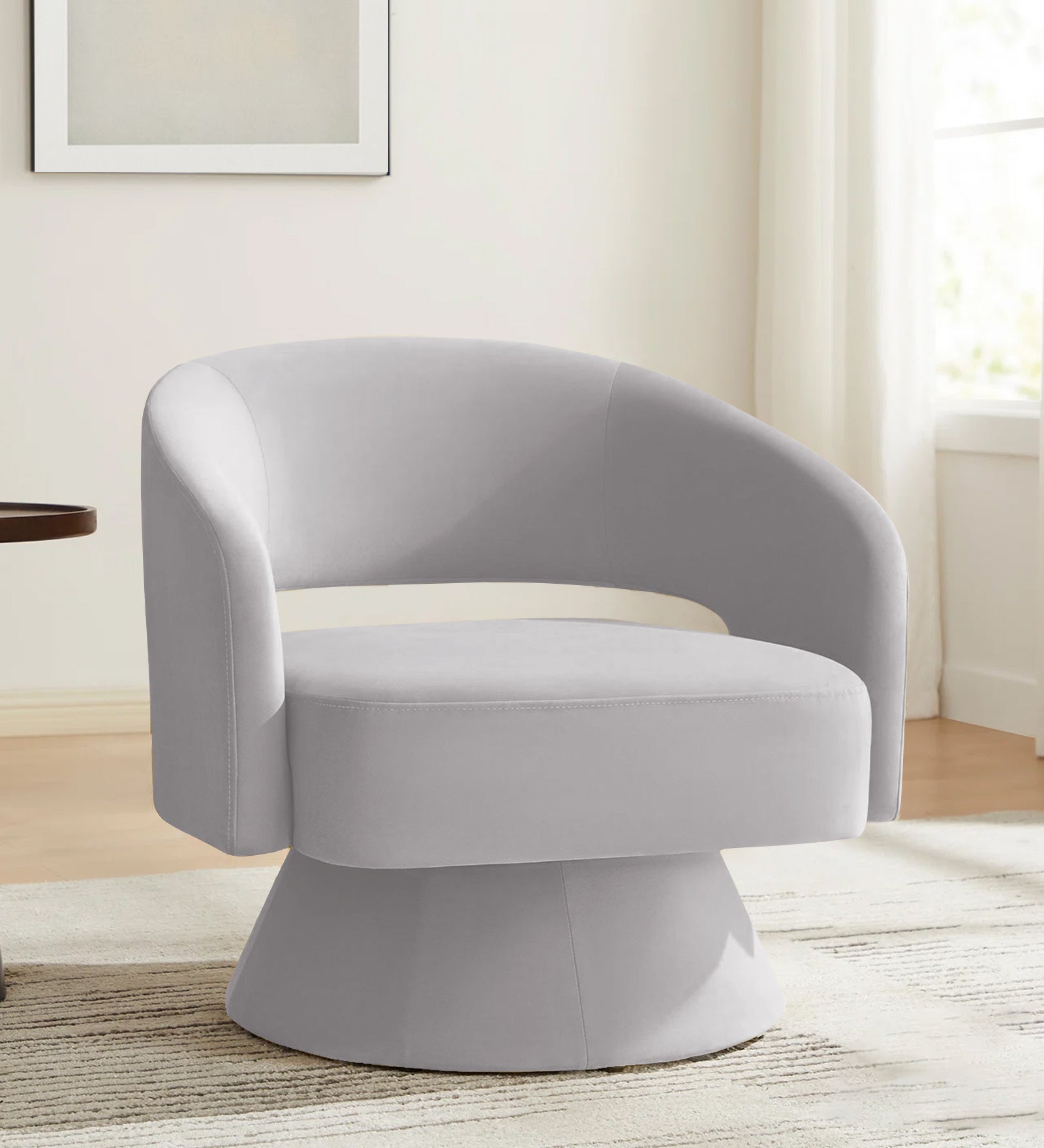 Pendra Velvet Swivel Chair In Concrete Grey Colour - Febonic Living
