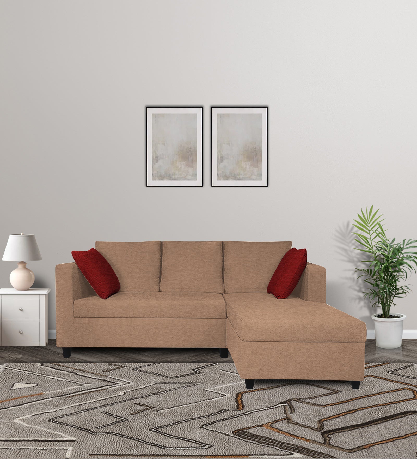 Nebula Fabric LHS Sectional Sofa (2+Lounger) In Cosmic Beige Colour - Febonic Living