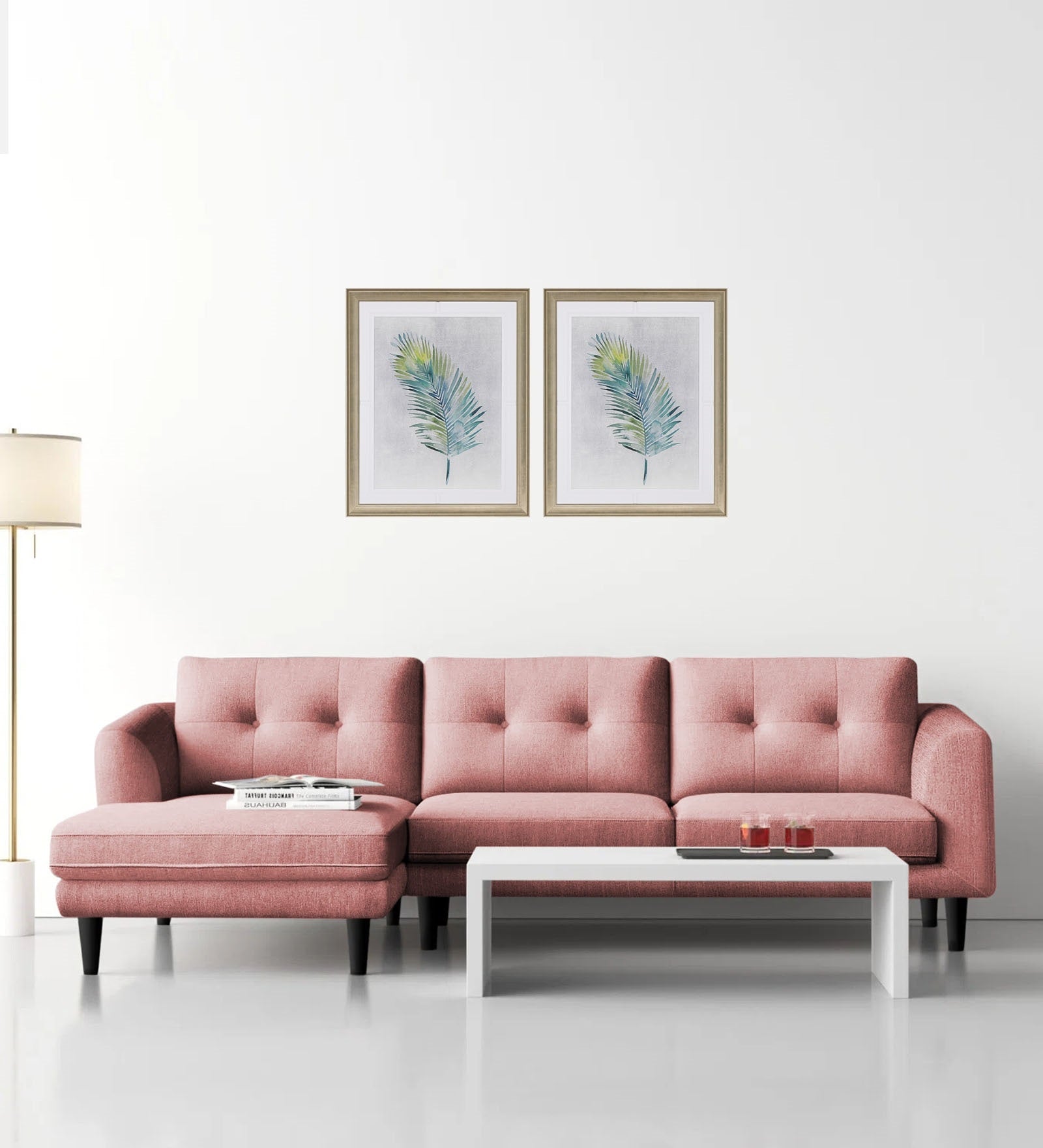 Natasha Velvet RHS Sectional Sofa (3+Lounger) In Millennial Pink Colour - Febonic Living