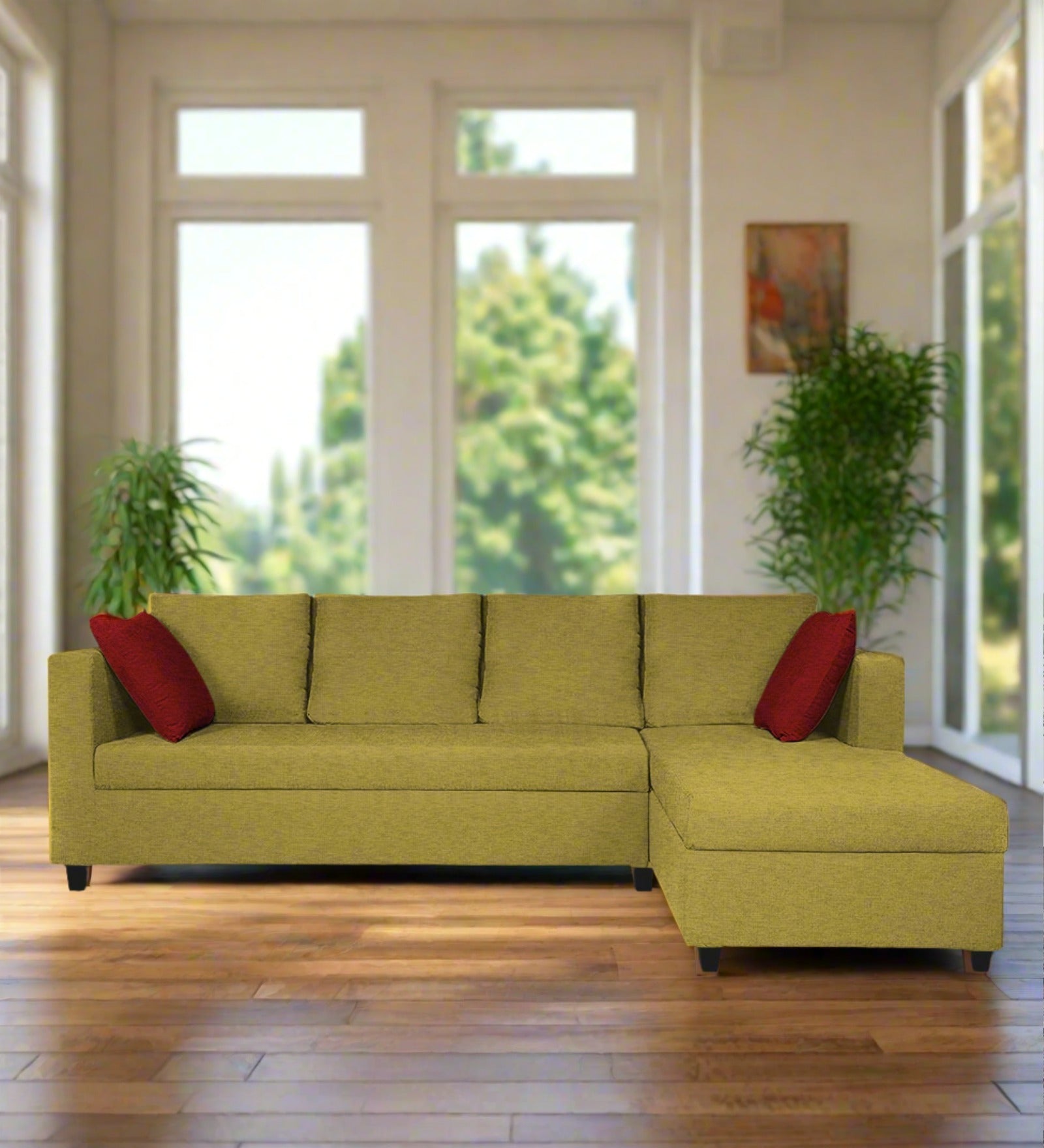 Nebula Fabric LHS Sectional Sofa (3+Lounger) In Parrot Green Colour - Febonic Living