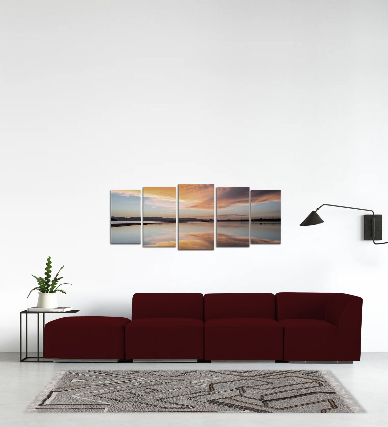 Bufa Velvet LHS Sectional Sofa In Dark Maroon Colour With Ottoman - Febonic Living