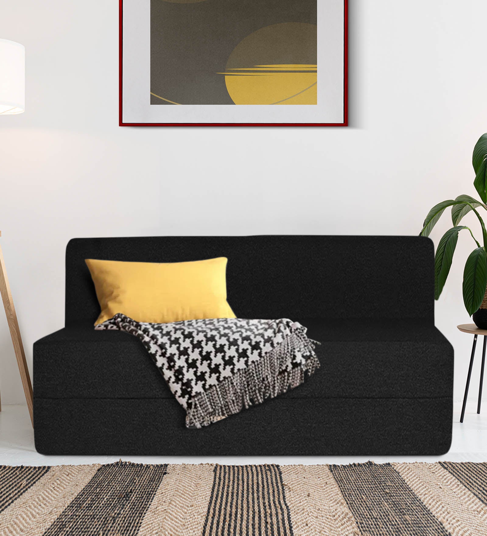 Fleepy Fabric 2 Seater Foldable Sofa Cum Bed In Zed Black Colour - Febonic Living