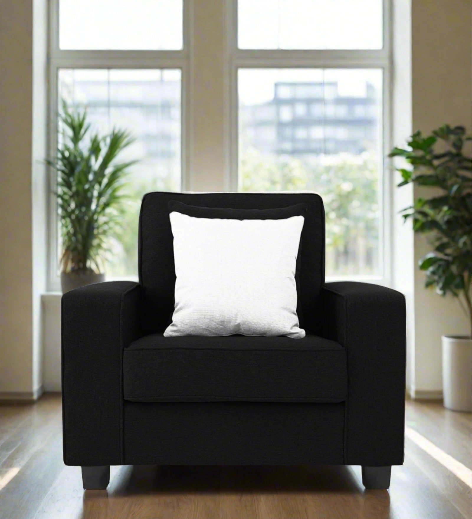 Ladybug Fabric 1 Seater Sofa In Zed Black Colour - Febonic Living