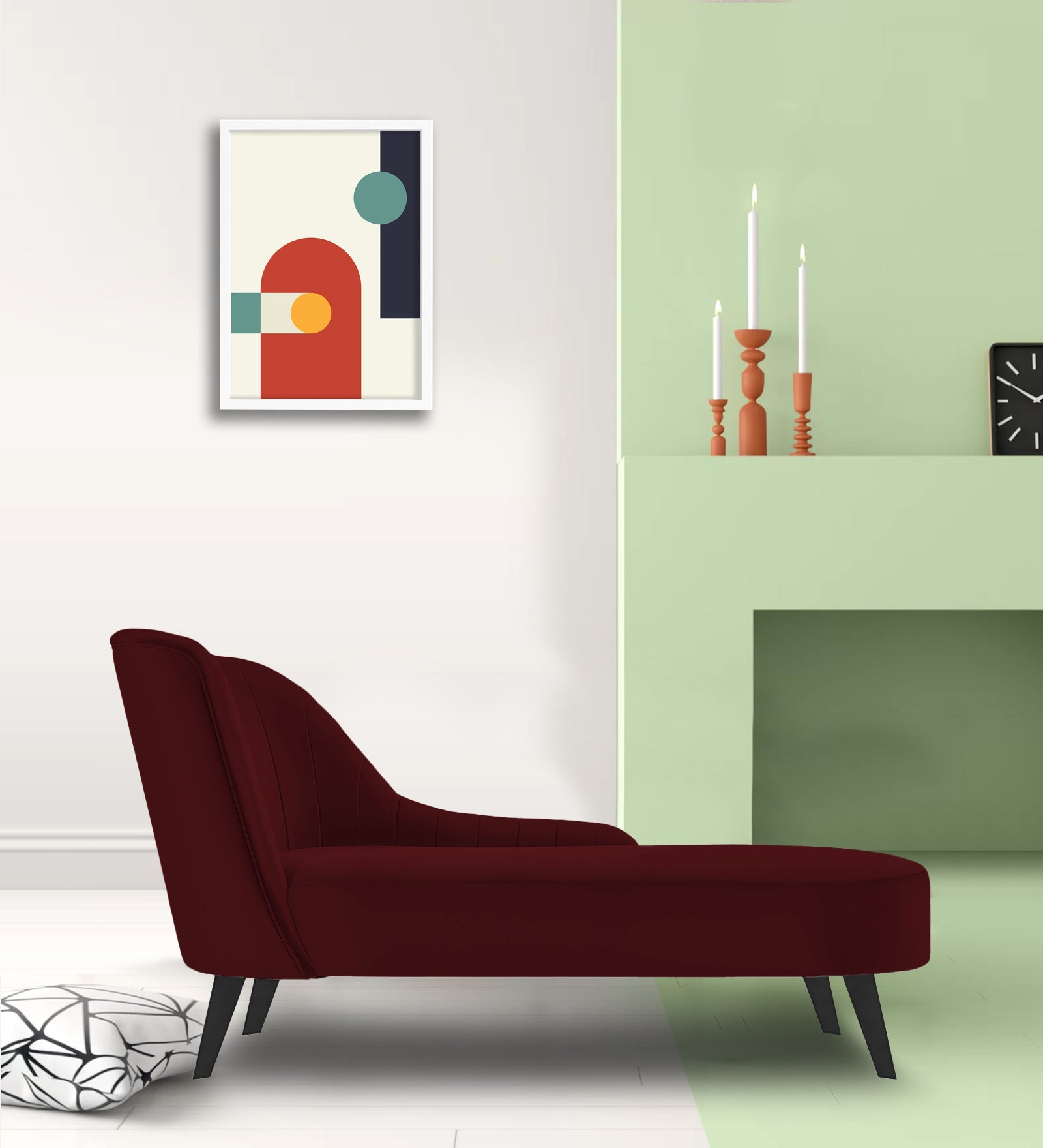 Flora Velvet RHS Chaise Lounger In Dark Maroon Colour - Febonic Living