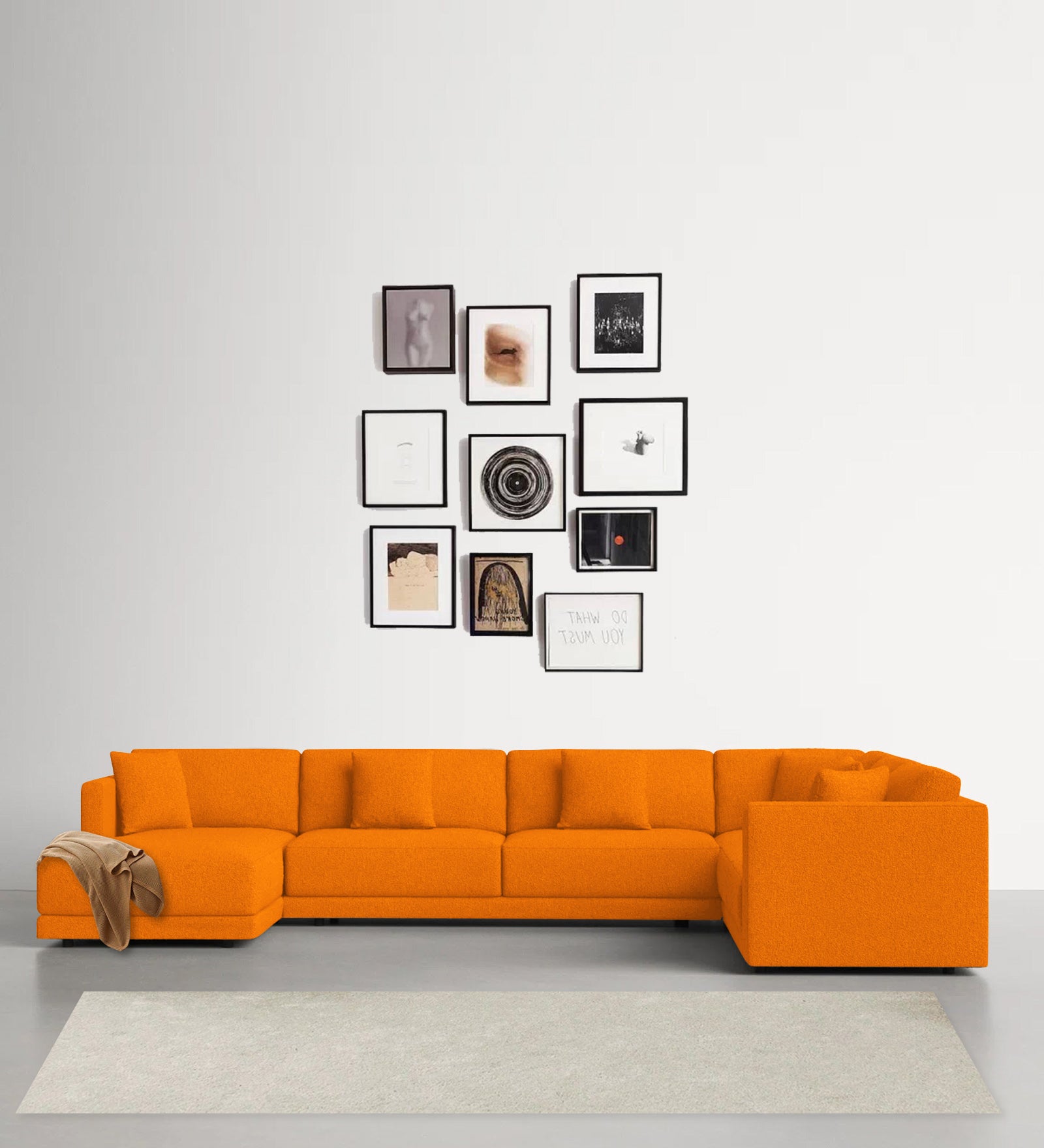 Carlin Fabric RHS 8 Seater Sectional Sofa In Vivid Orange Colour - Febonic Living