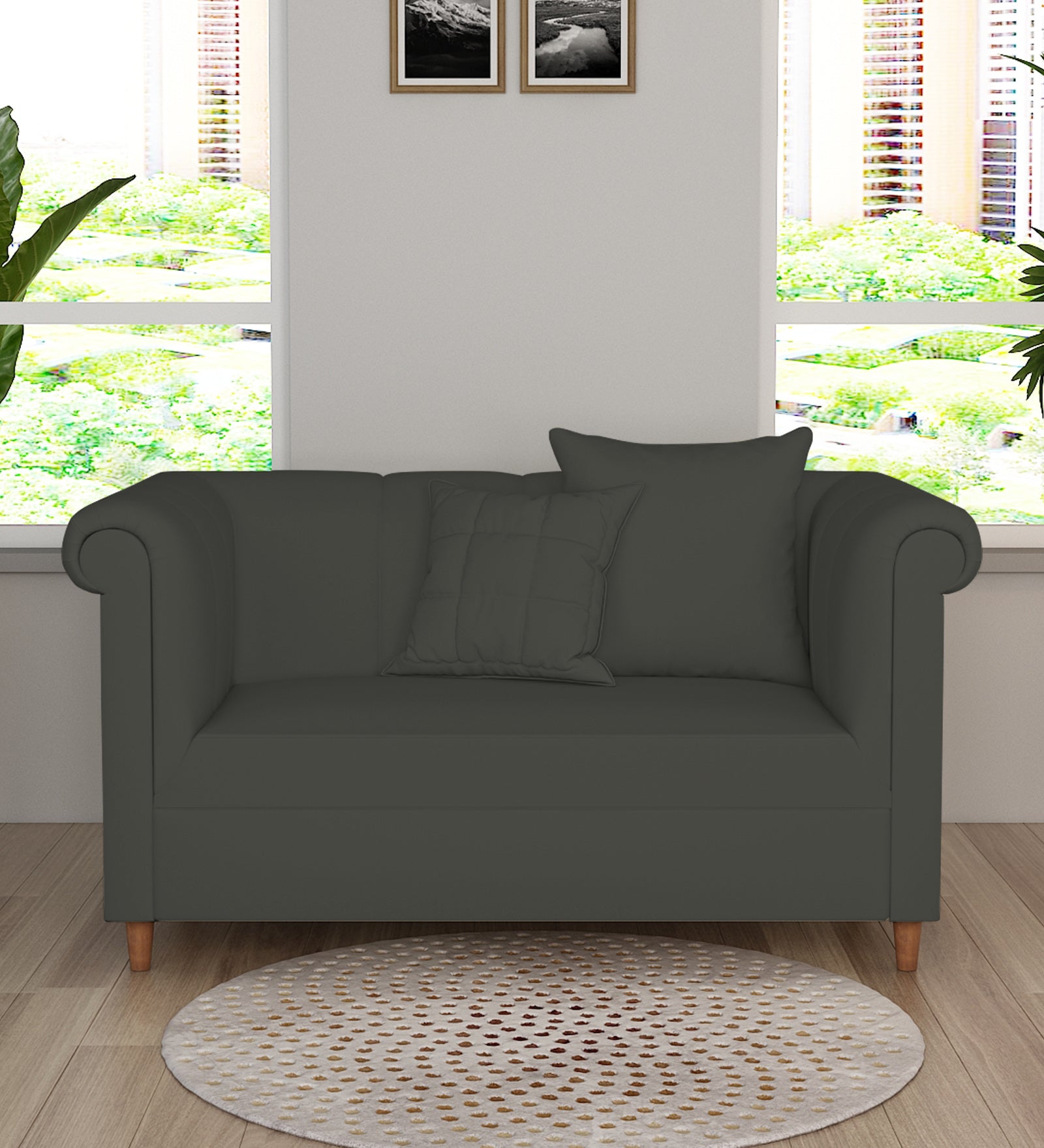 Rubi Velvet 2 Seater Sofa In Hory Grey Colour - Febonic Living