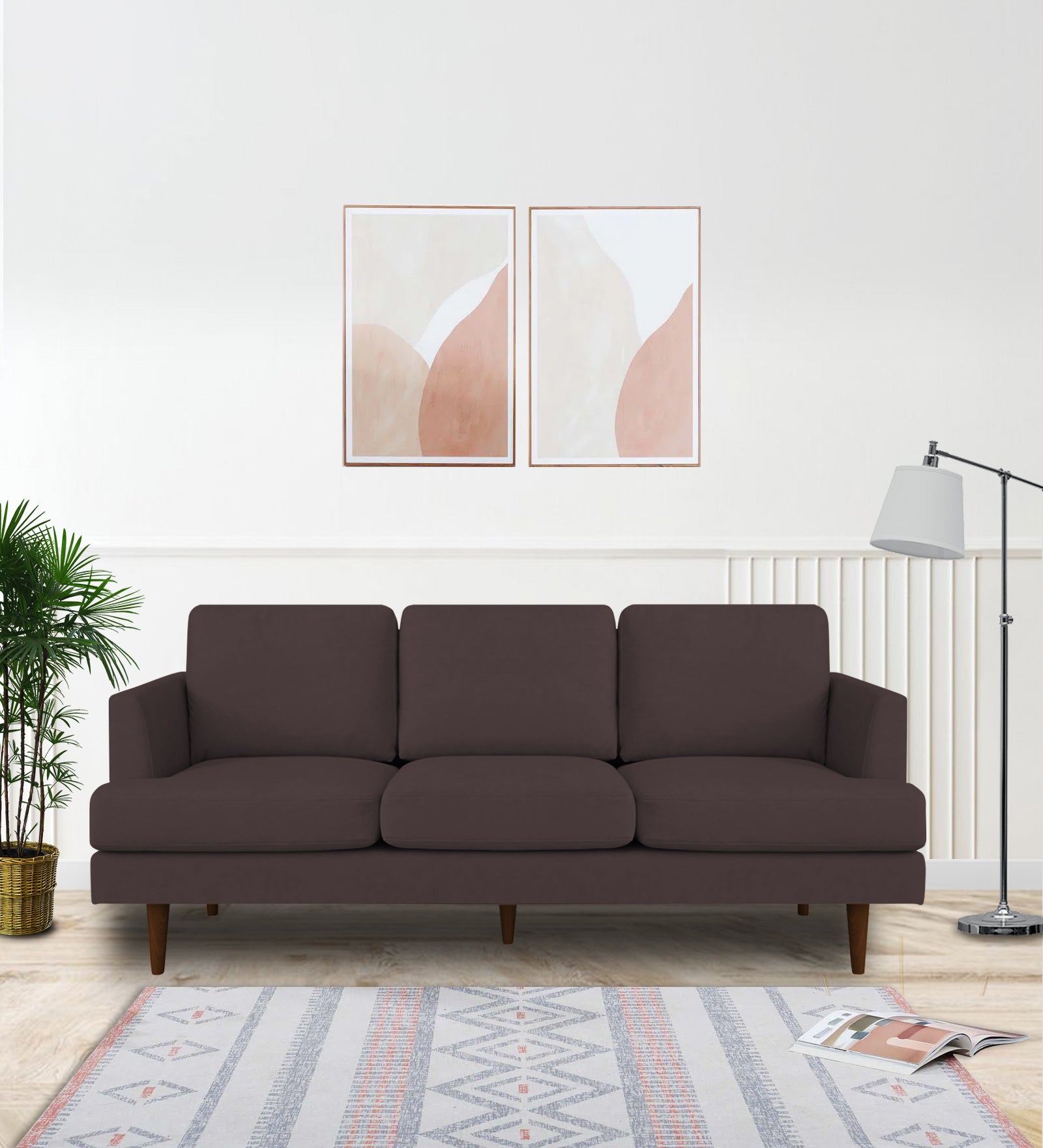 Motra Velvet 3 Seater Sofa In Mocha Brown Colour - Febonic Living