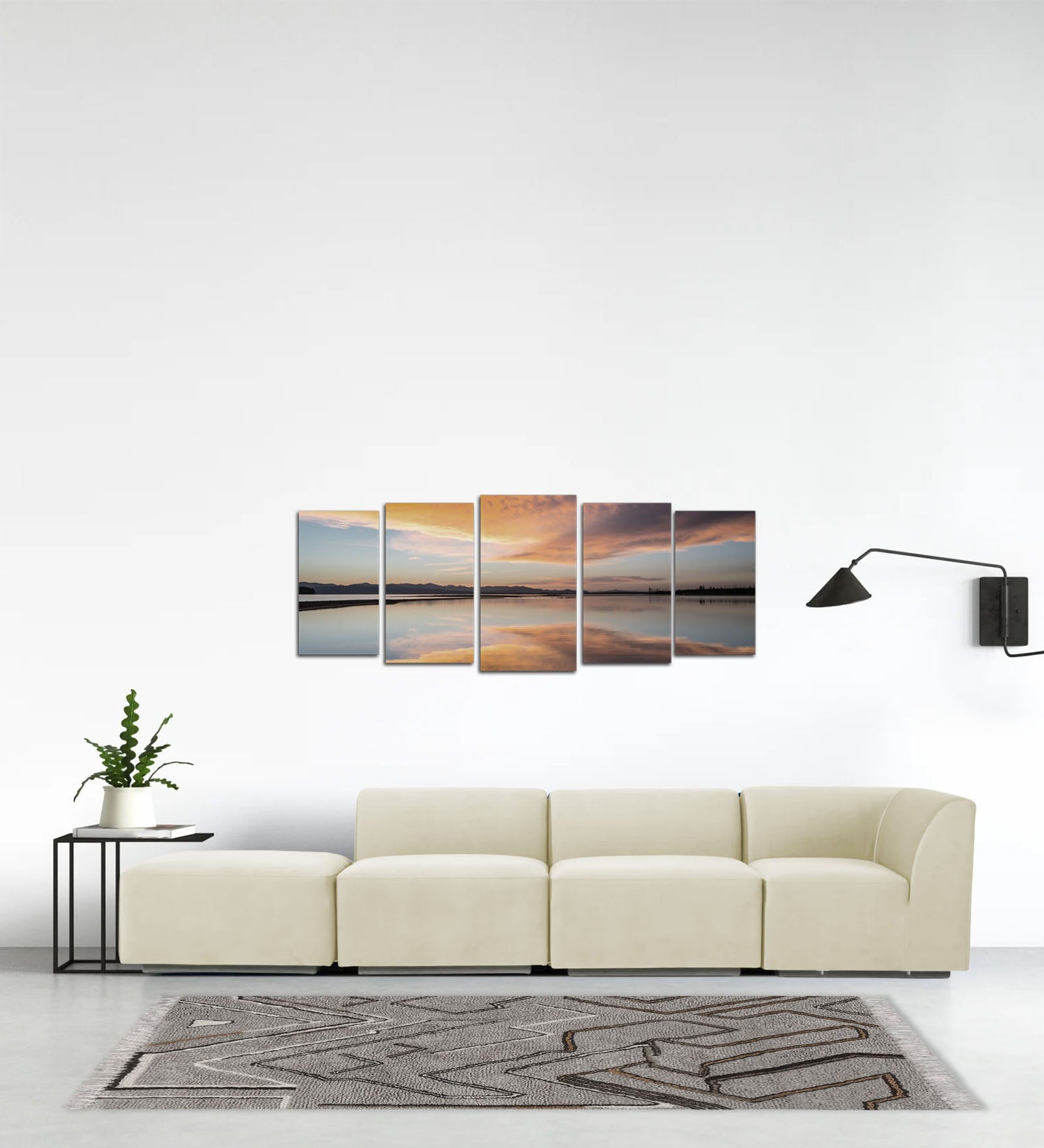 Bufa Velvet LHS Sectional Sofa In Warm White Colour With Ottoman - Febonic Living