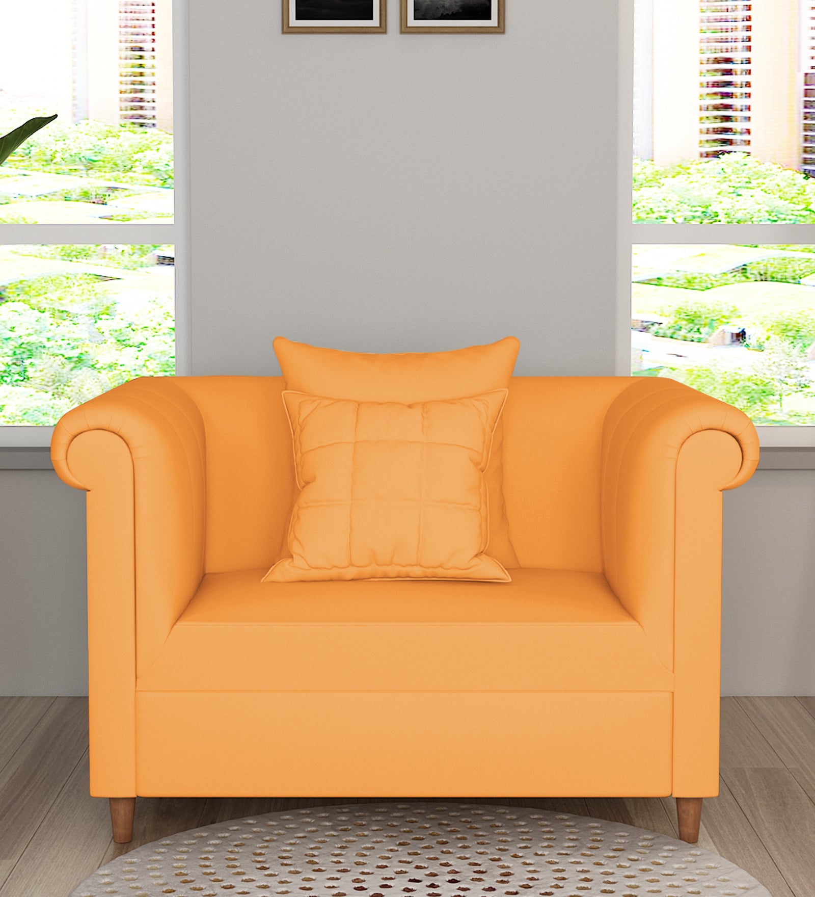 Rubi Velvet 1 Seater Sofa In Tangerine orange Colour - Febonic Living