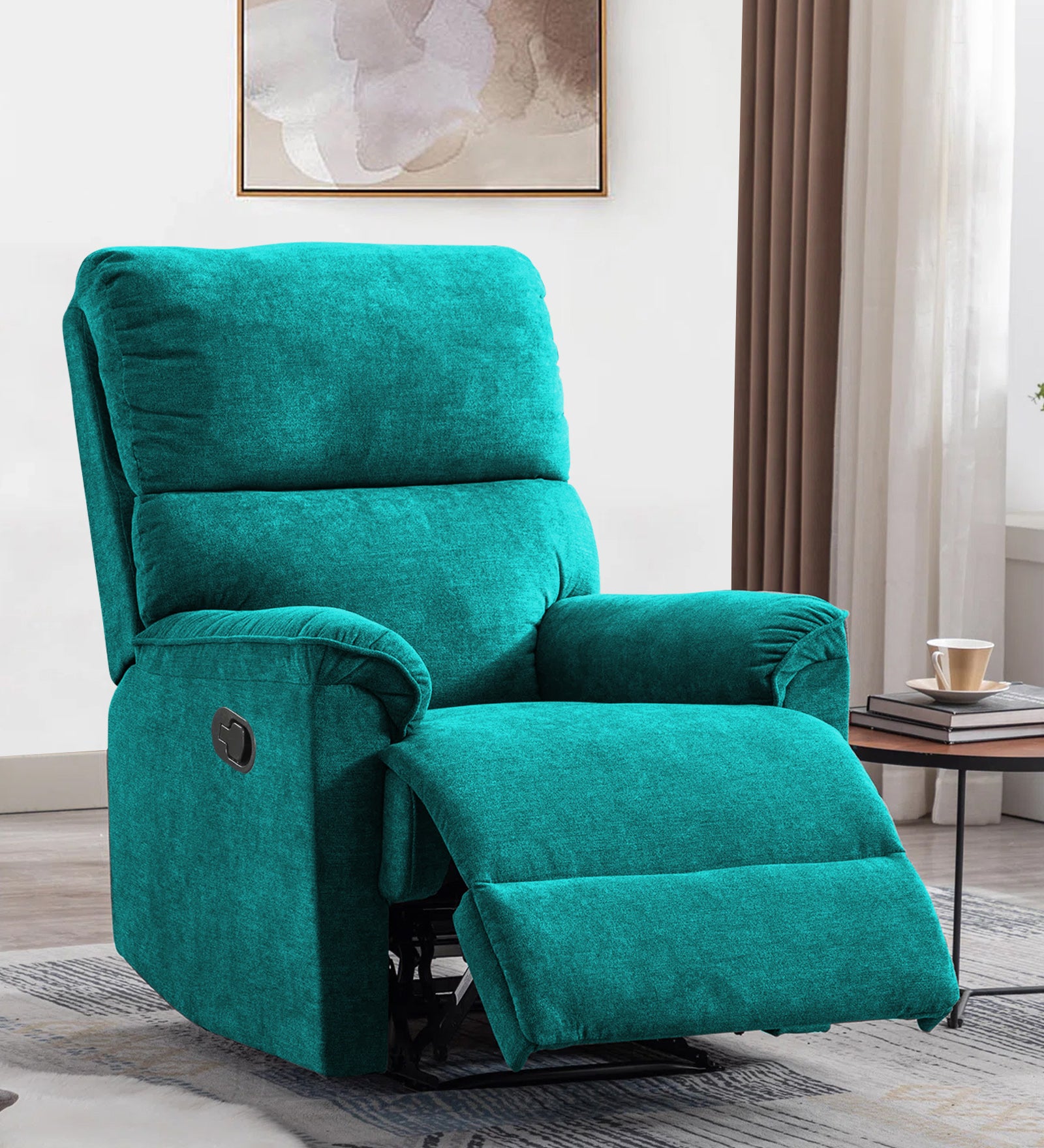 Abby Fabric 1 Seater Manual Recliner In Sea Green Colour - Febonic Living