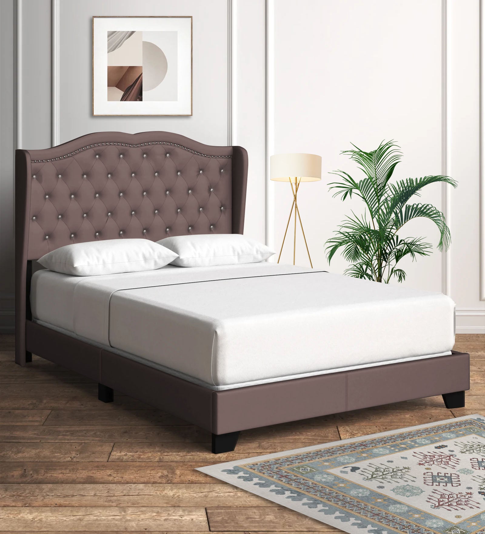 Blake Fabric Queen Size Bed in Caspa Brown Colour - Febonic Living