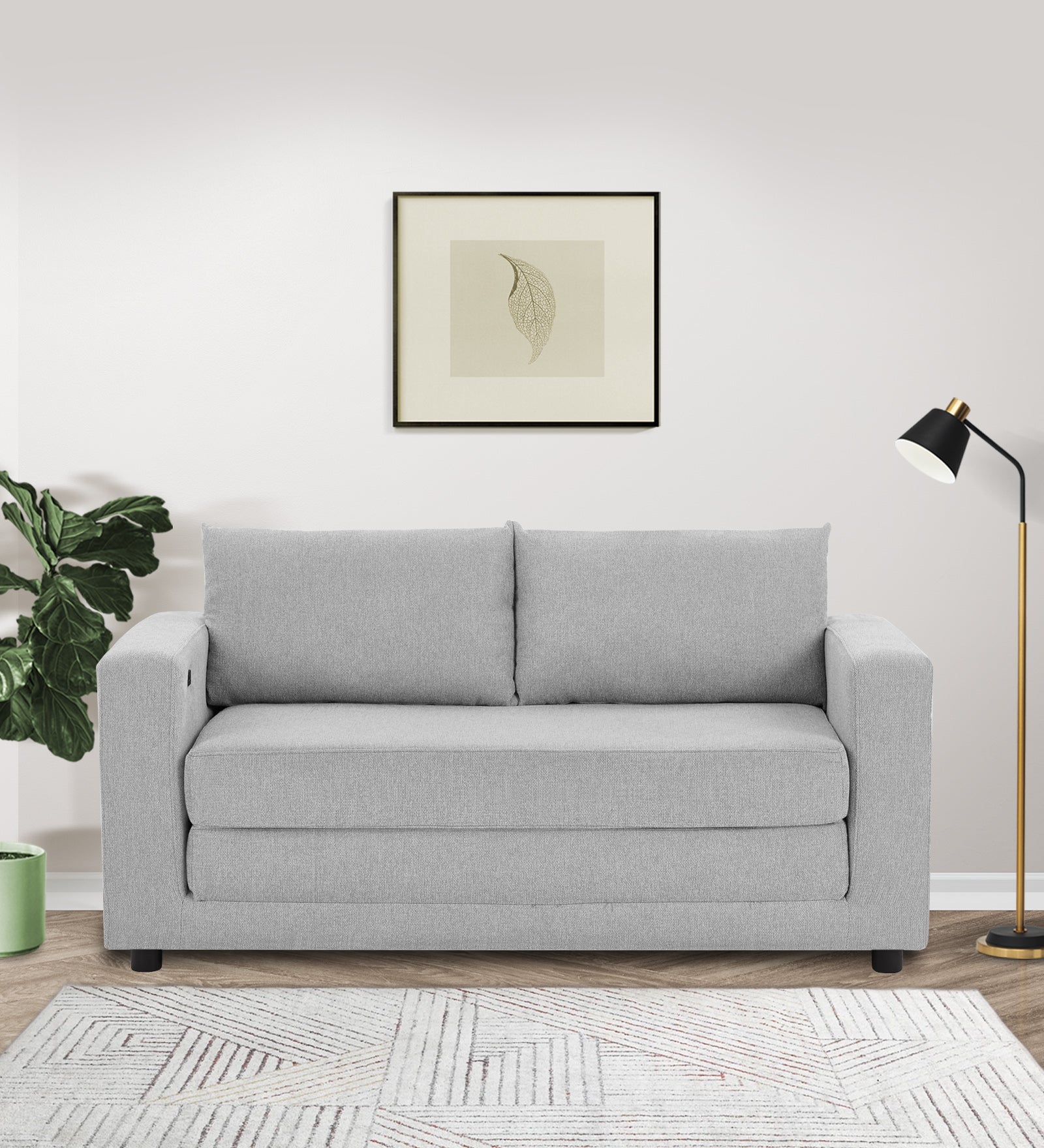 Roman Fabric 3 Seater Foldable Sofa Cum Bed In lit grey Colour With USB Portable Type - Febonic Living
