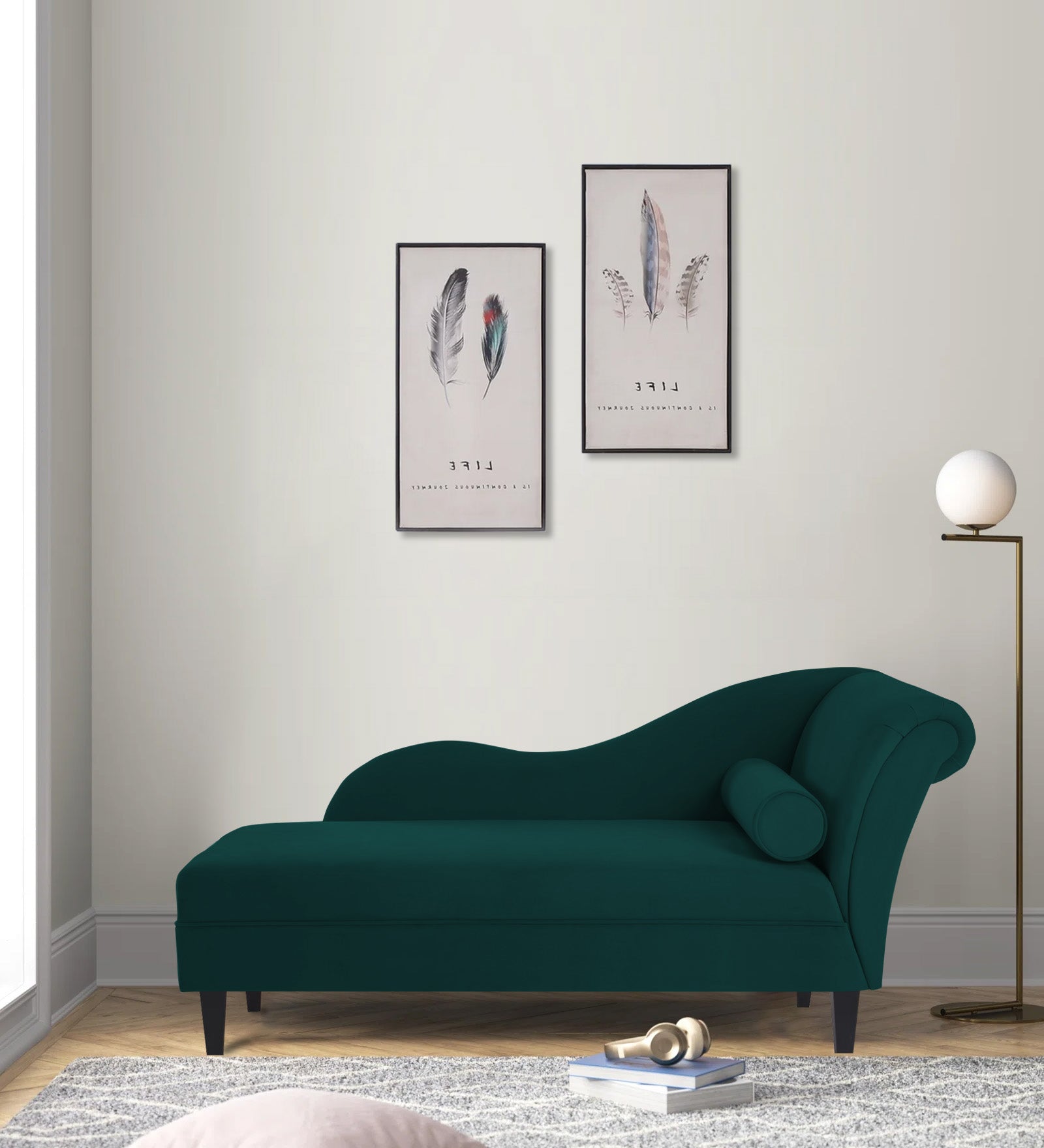 Rana Velvet LHS Chaise Lounger In Forest Green Colour - Febonic Living
