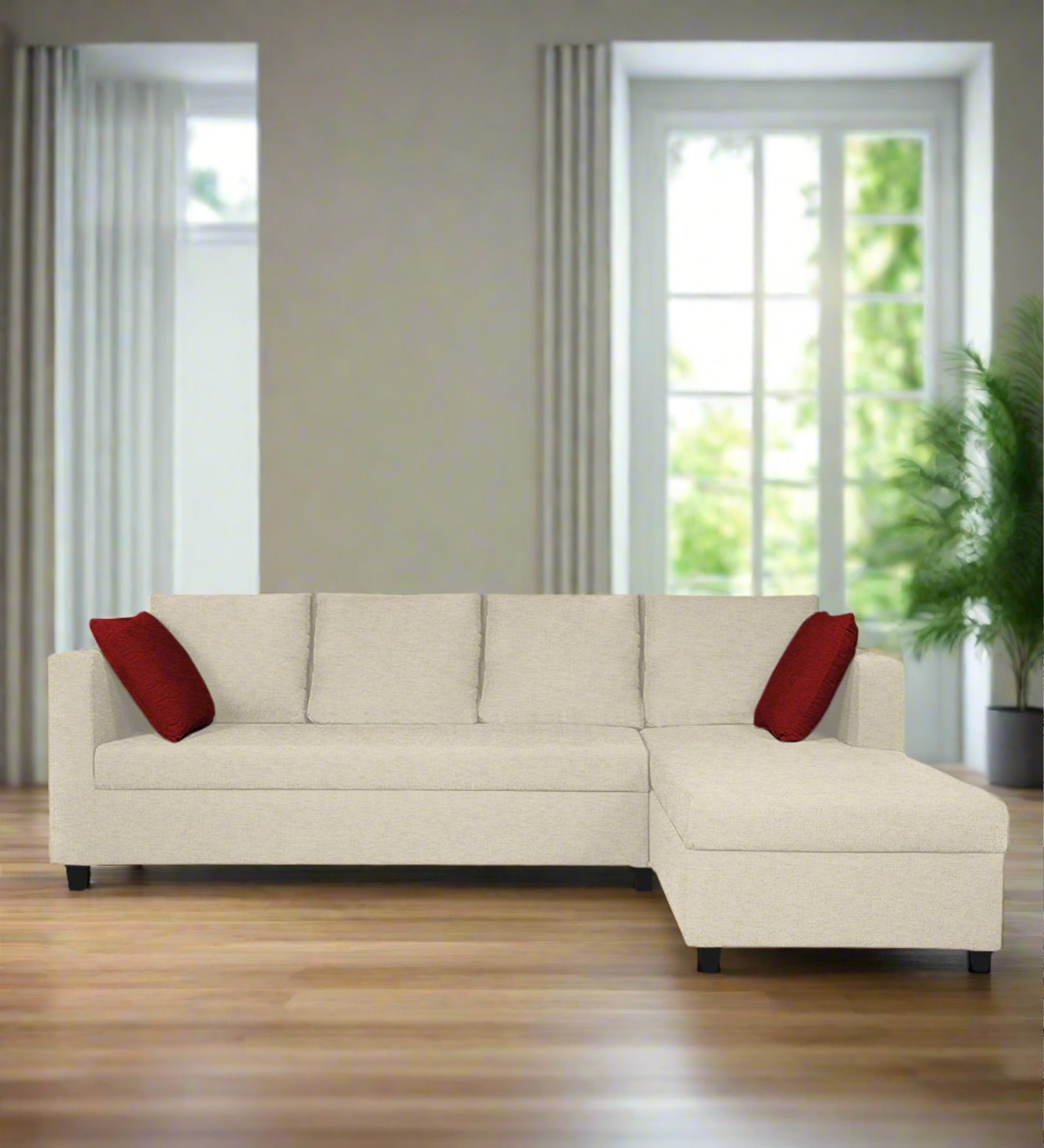 Nebula Fabric LHS Sectional Sofa (3+Lounger) In Ivory Cream Colour - Febonic Living