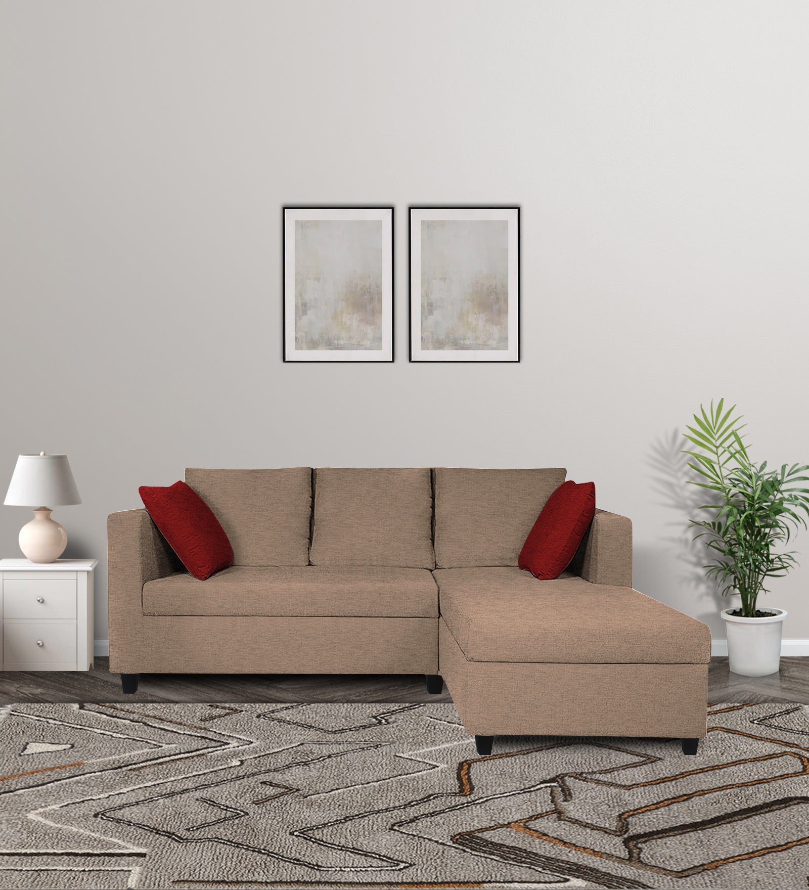 Nebula Fabric LHS Sectional Sofa (2+Lounger) In Cookie Beige Colour - Febonic Living