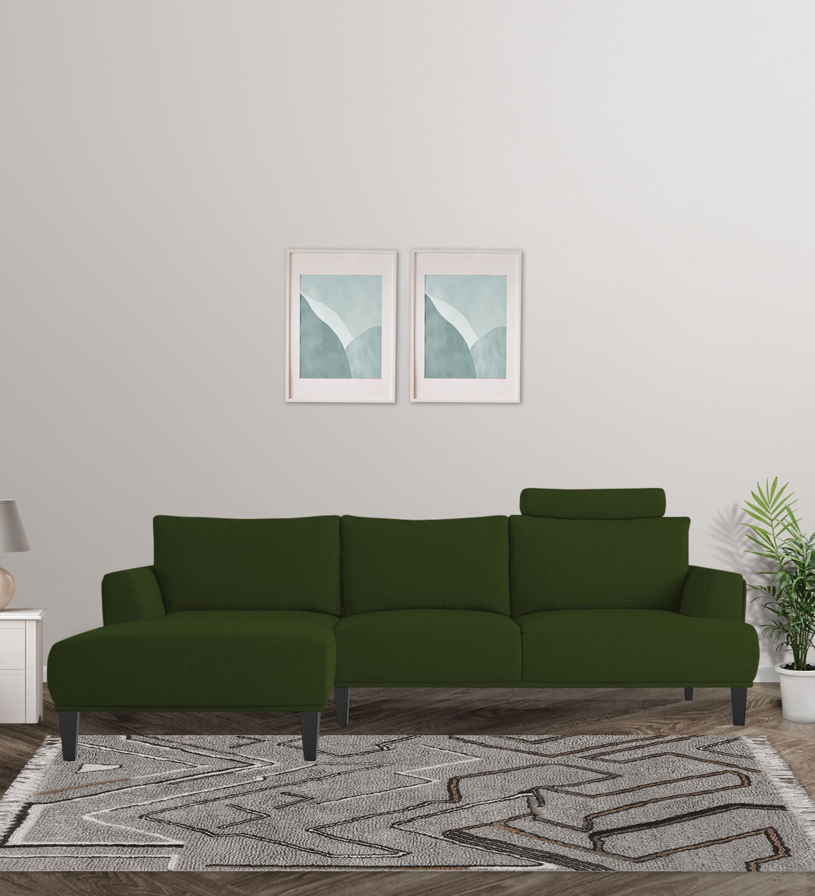 Como Fabric RHS Sectional Sofa (3+Lounger) In Light Green Colour - Febonic Living