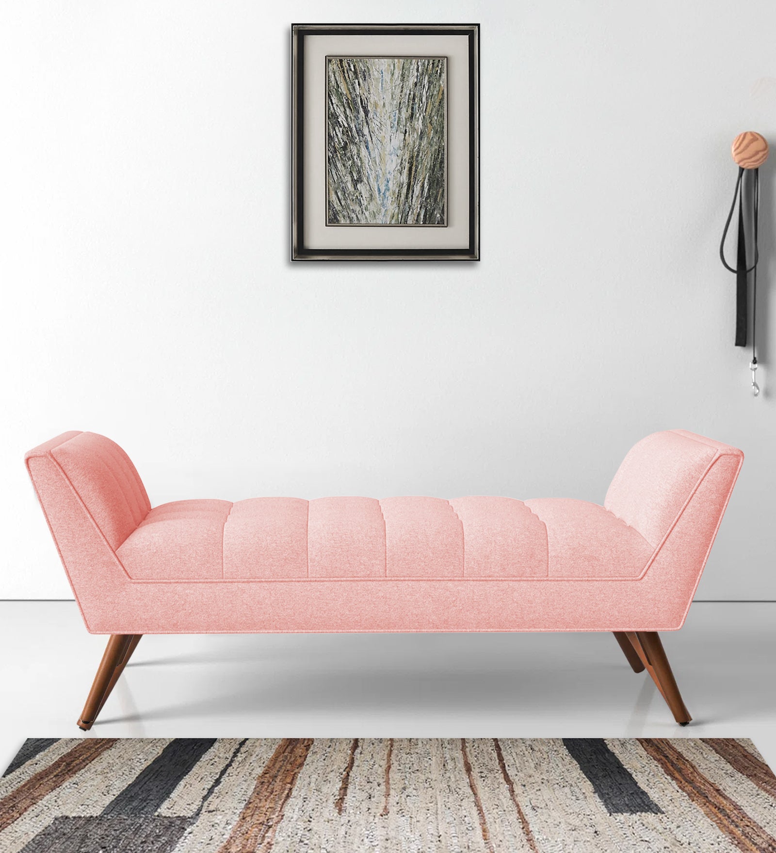 Cartes Velvet Bench In Millennial Pink Colour - Febonic Living