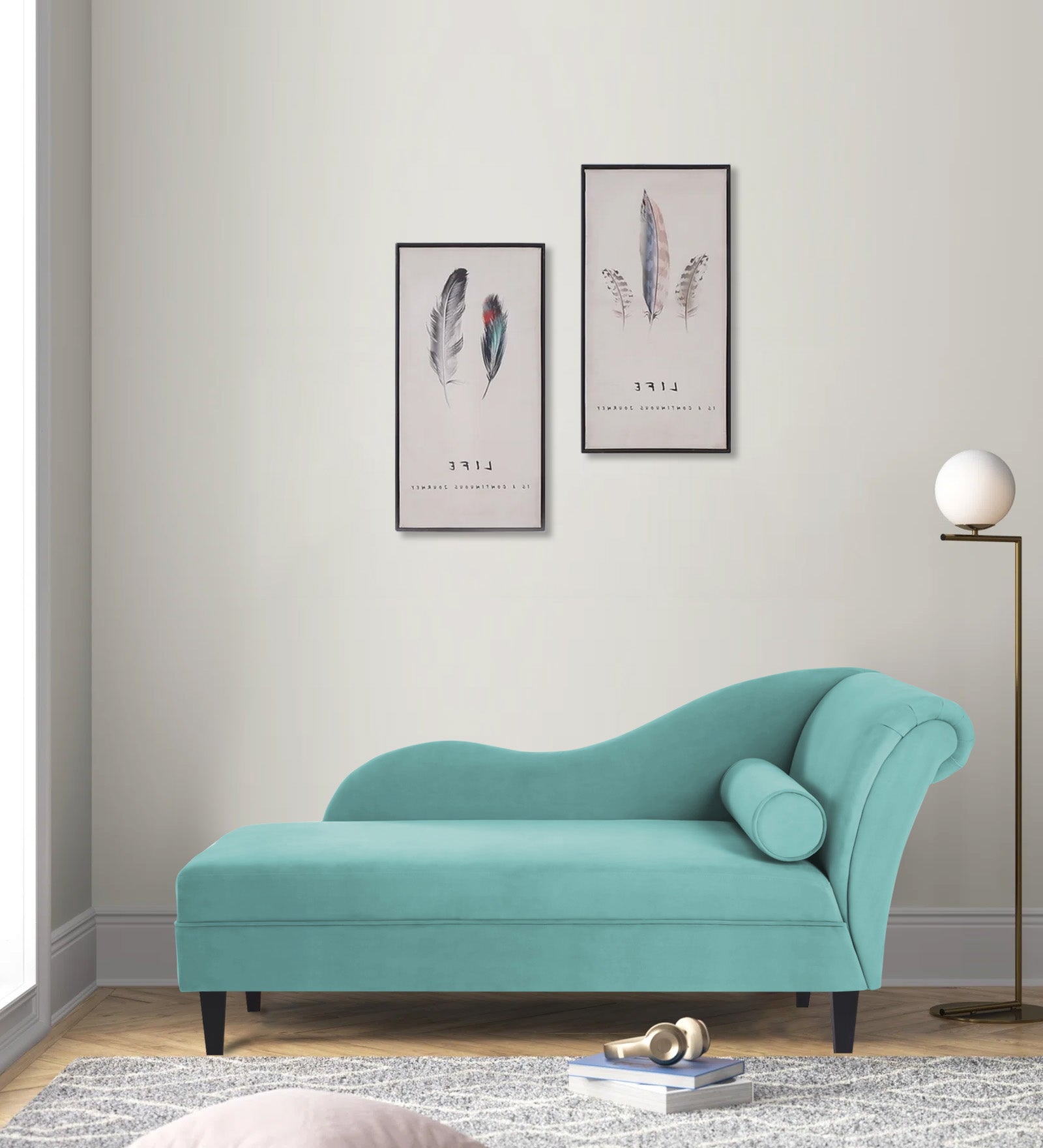 Rana Velvet LHS Chaise Lounger In Barmunda Aqua Colour - Febonic Living