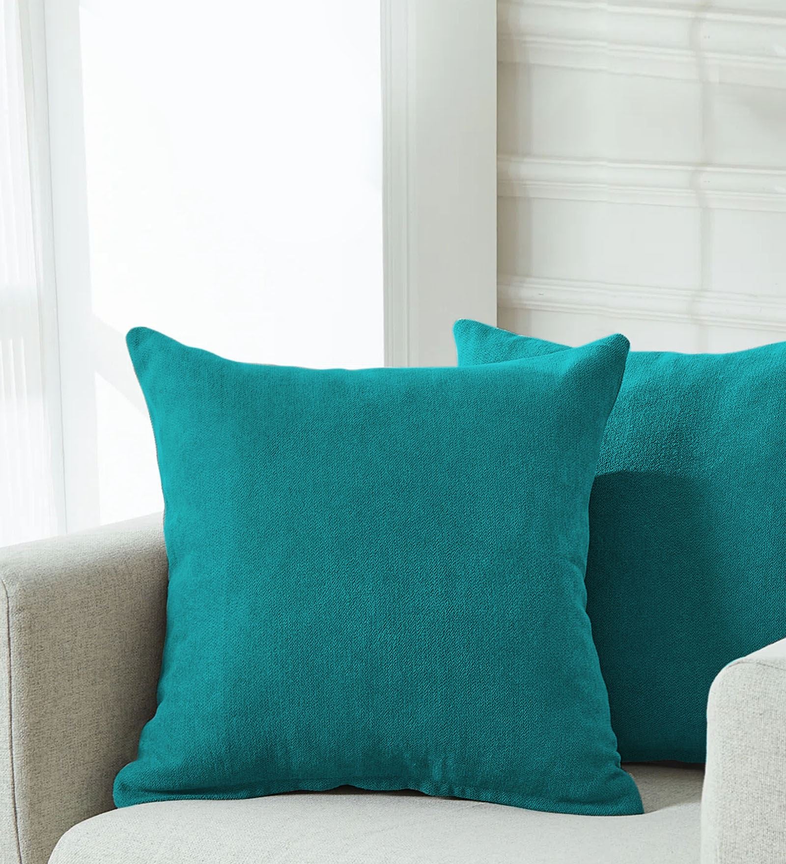 Kaya Fabric (20x20in) Sofa Pillows In Sea Green Colour (Pack of 2)