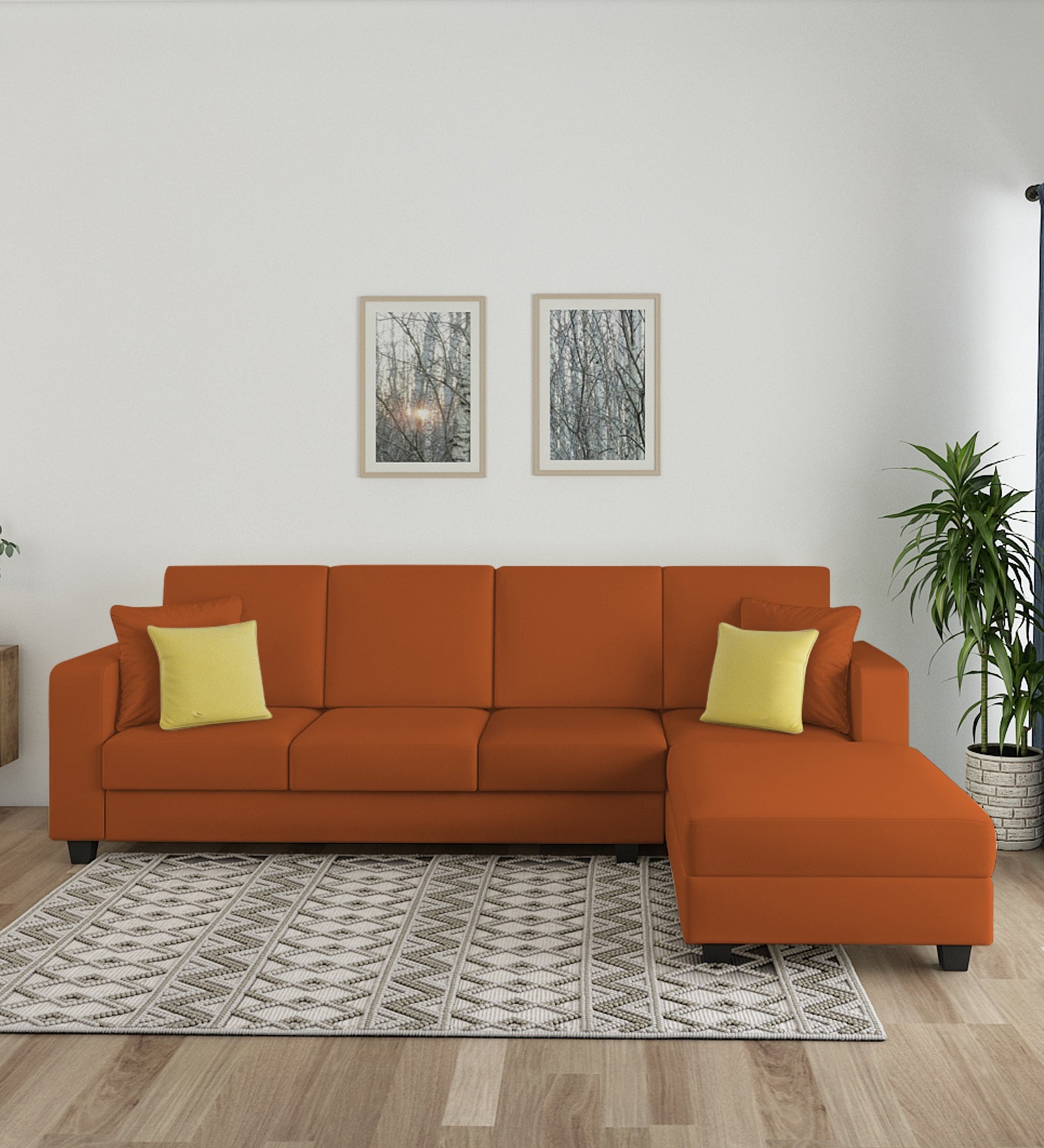 Nabi Fabric LHS Sectional Sofa (3+Lounger) In Vivid Orange Colour - Febonic Living